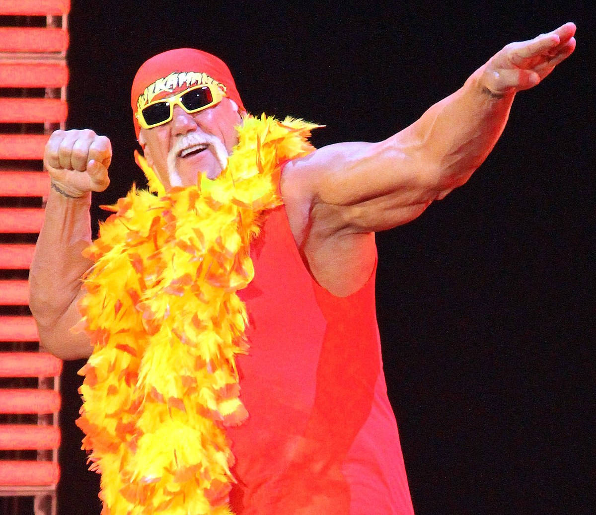 Hulk Hogan, red attire, yellow feather boa, SD Desktop Wallpaper