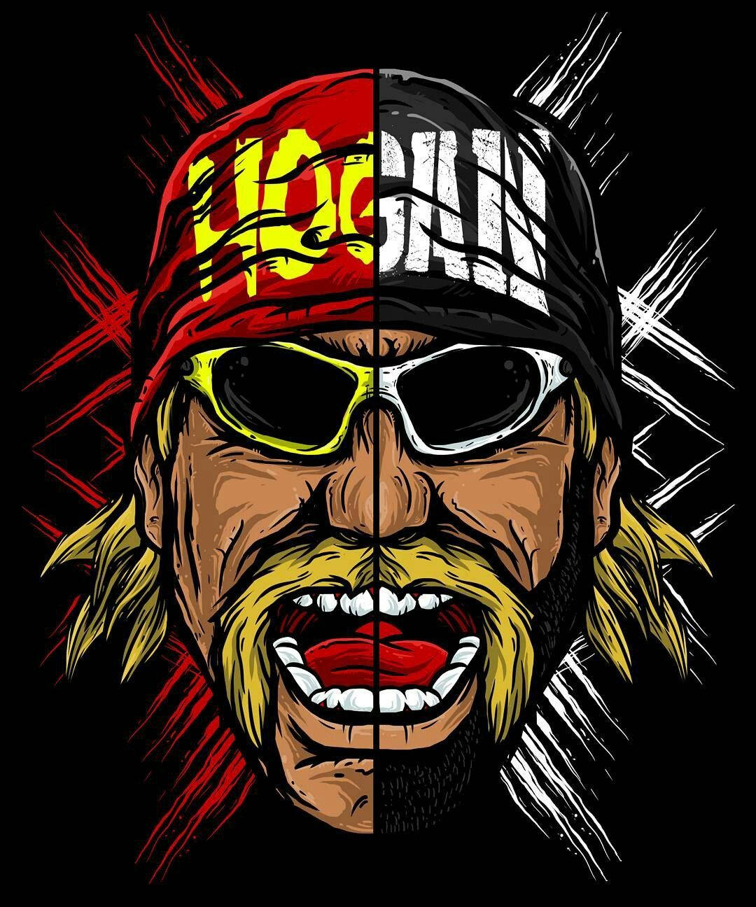 Hulk Hogan, red and black halves, yellow hair, HD Phone Wallpaper