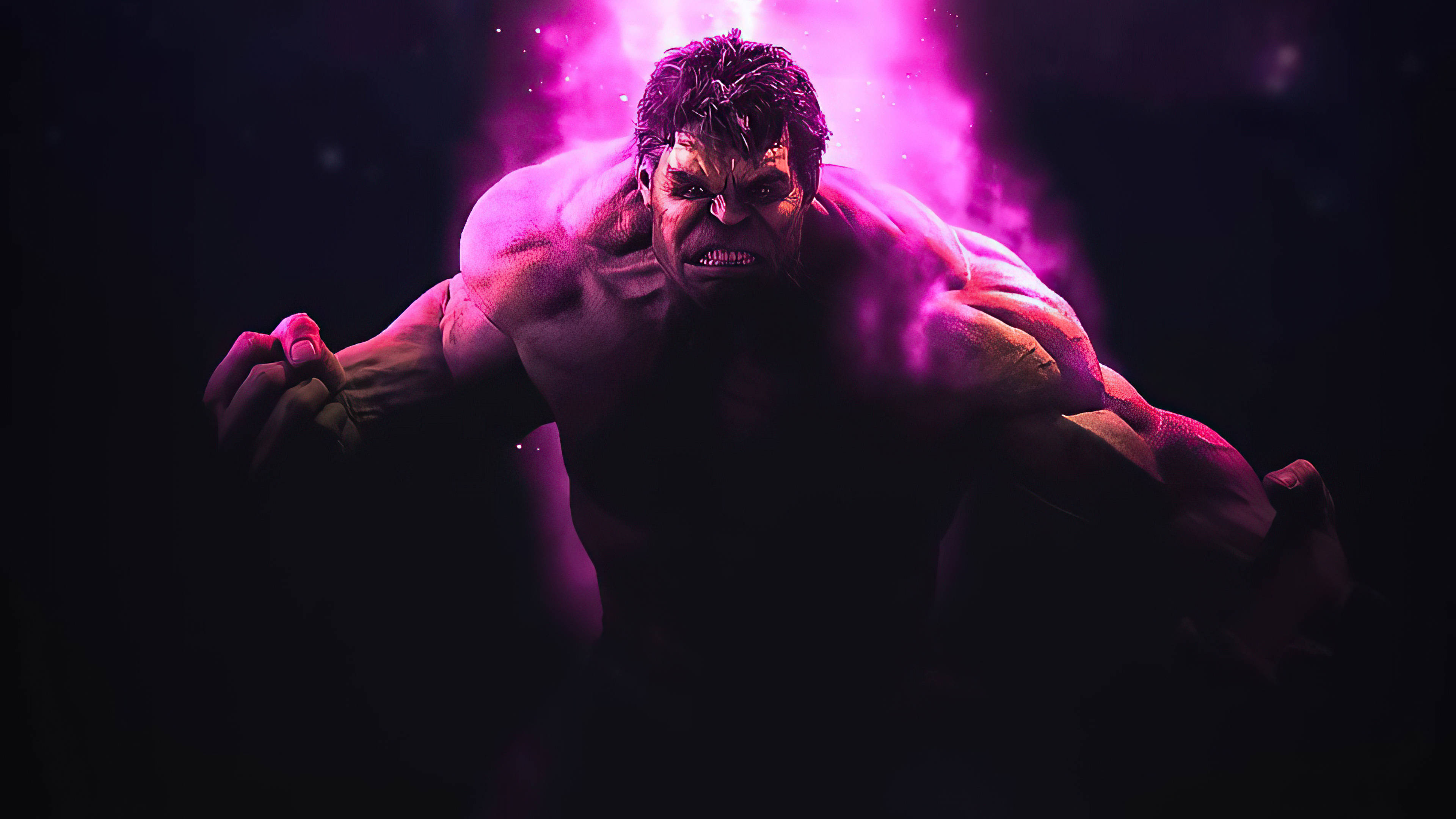 Hulk, glowing purple energy, neon, 4K Desktop Wallpaper