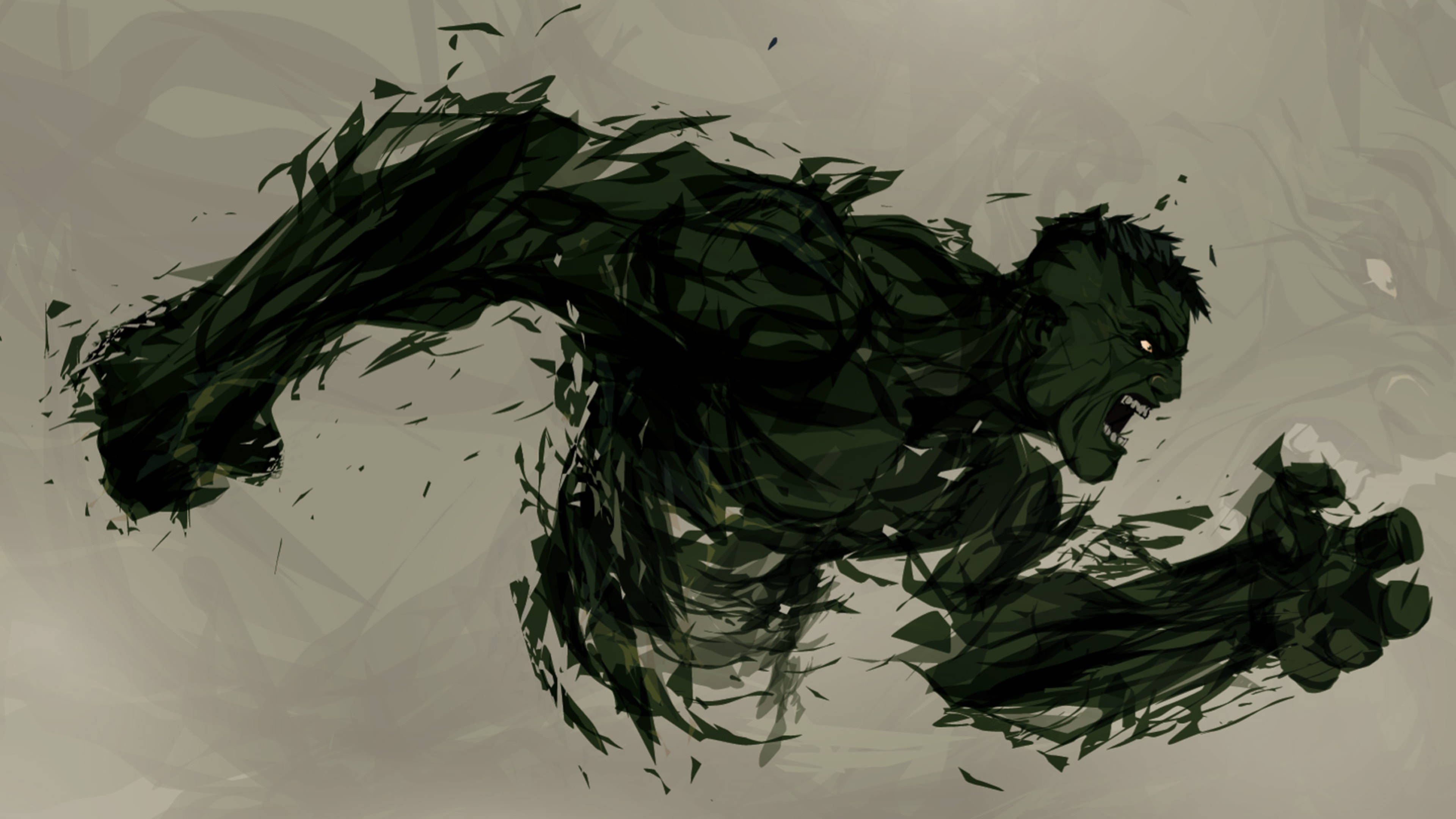 Hulk, dark green, shattered fragments, 4K Desktop Wallpaper