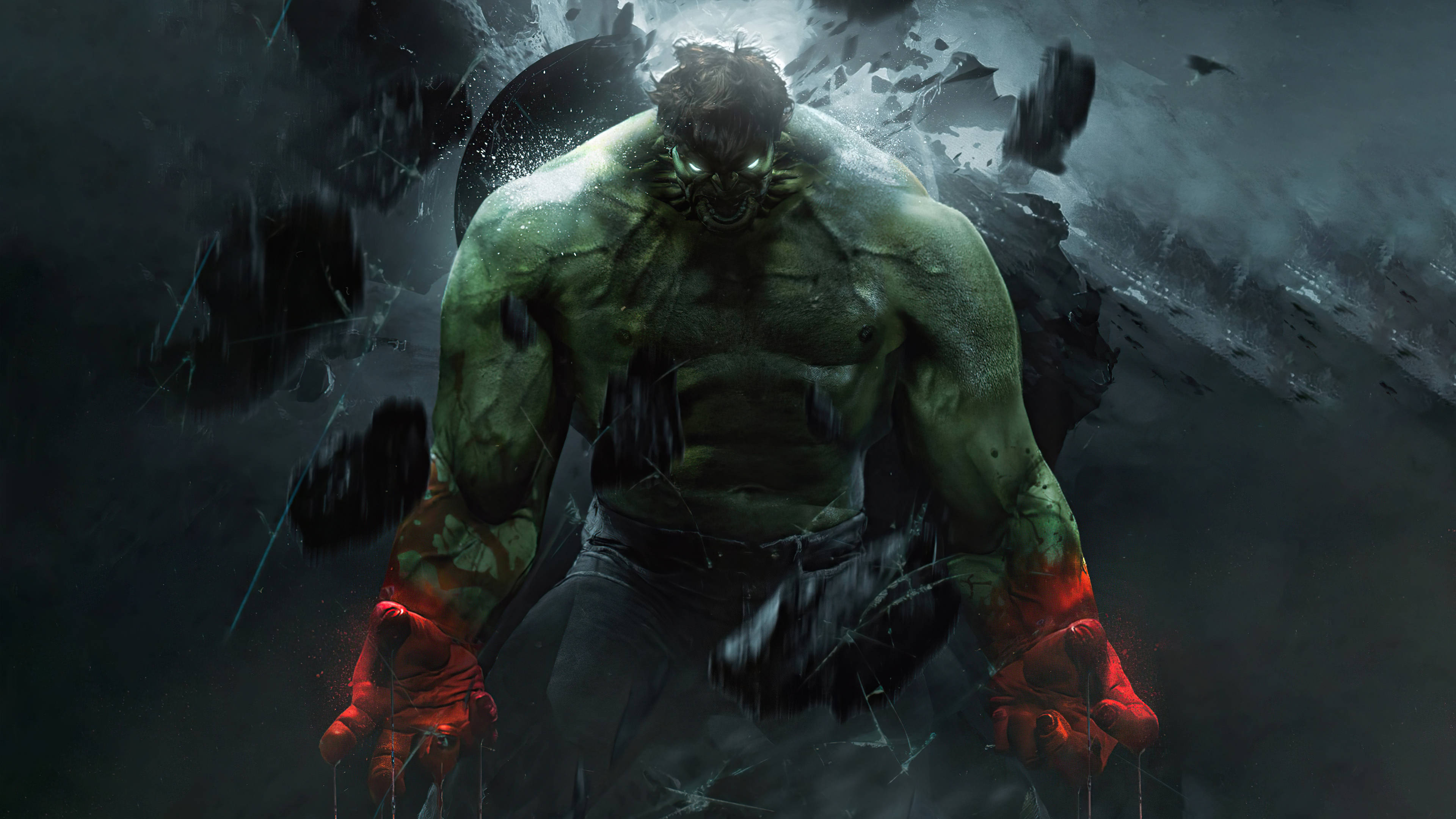 Hulk, 4K, glowing red fists, 4K Desktop Wallpaper
