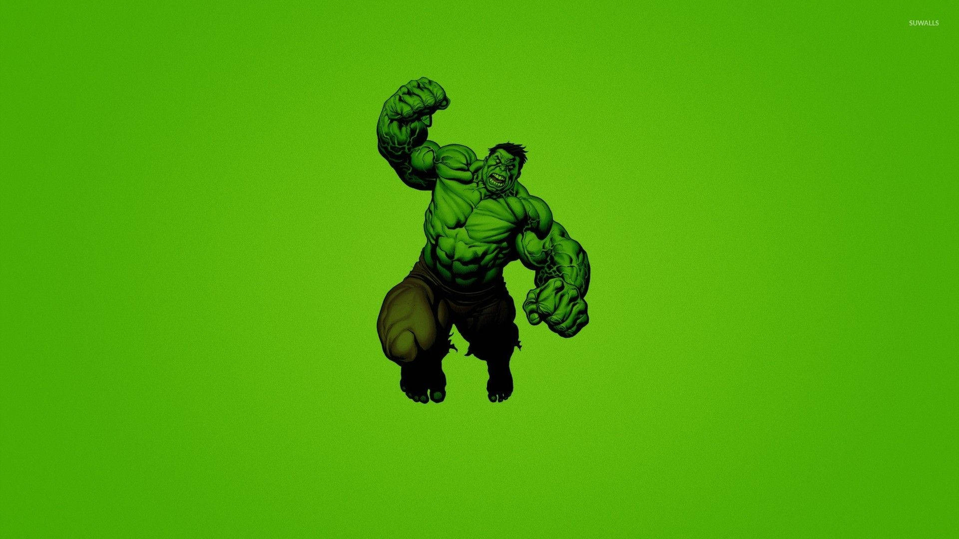 Hulk, neon green background, fists clenched, Full HD Desktop Wallpaper