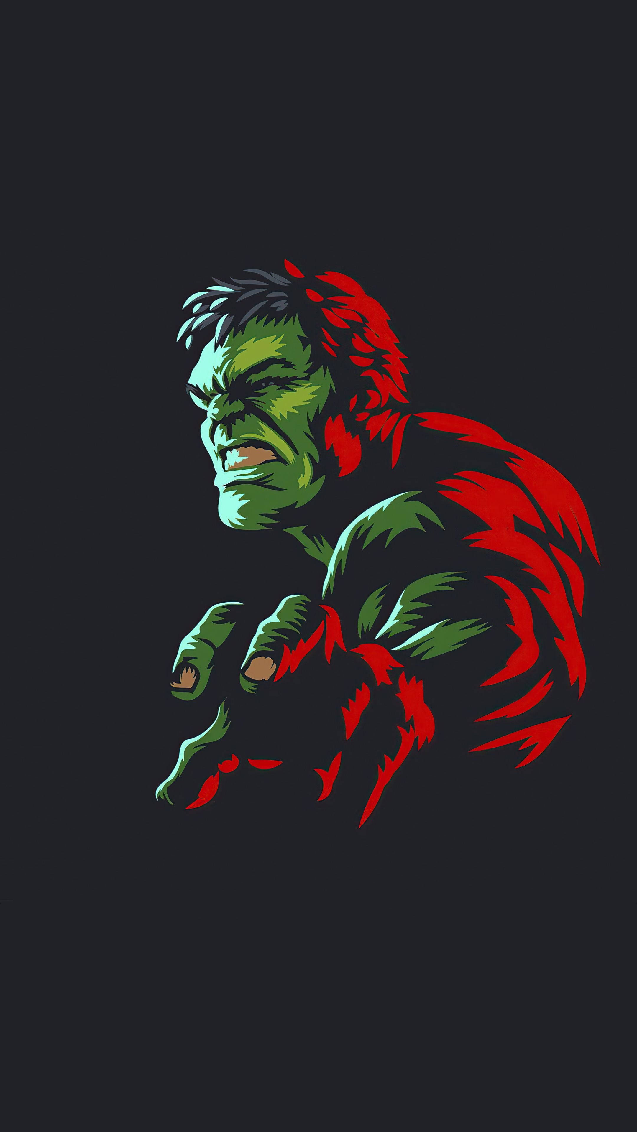 Hulk, green, red accents, 4K Phone Wallpaper