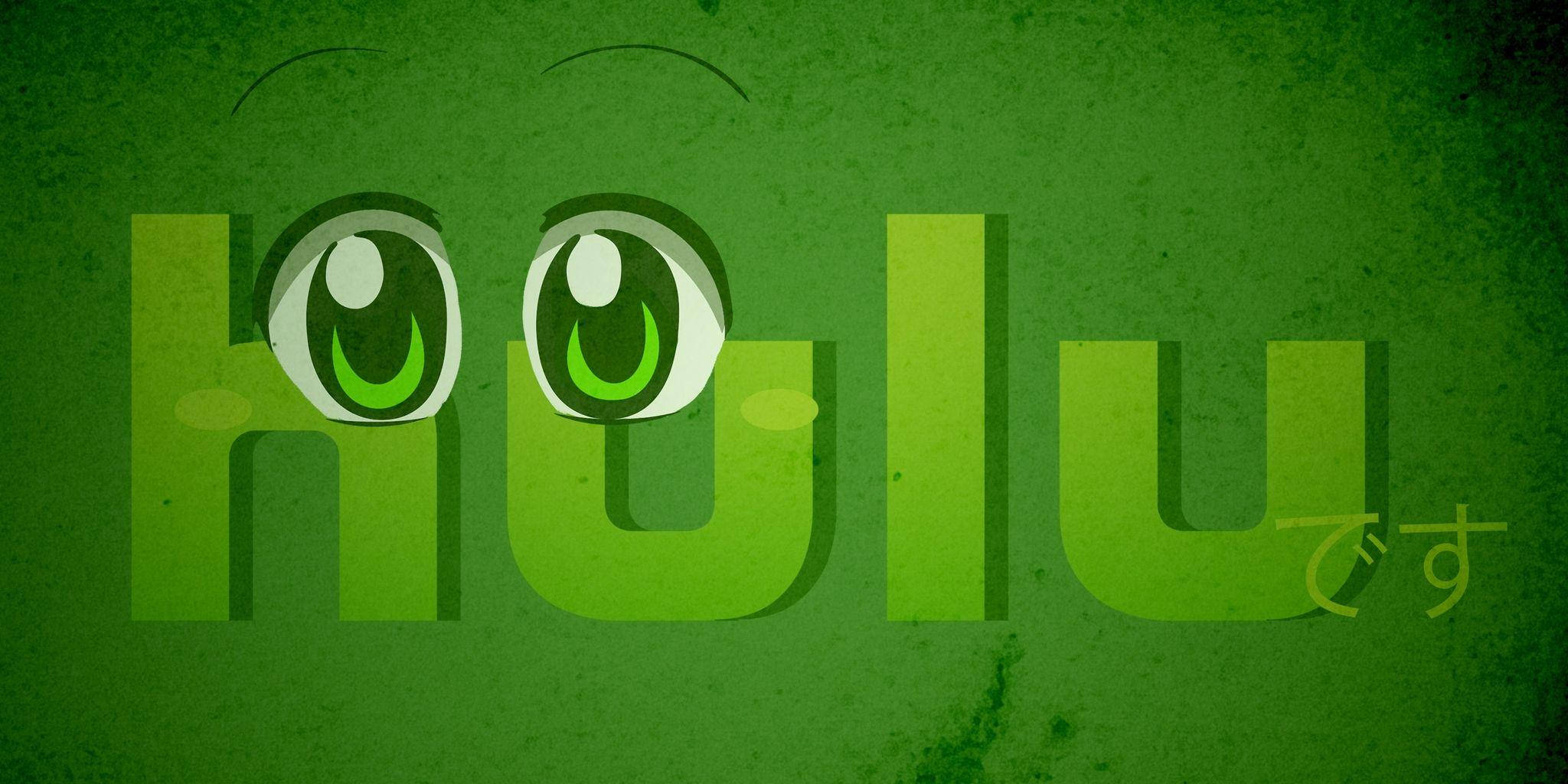 Hulu, anime logo, green textured background, Full HD Desktop Wallpaper
