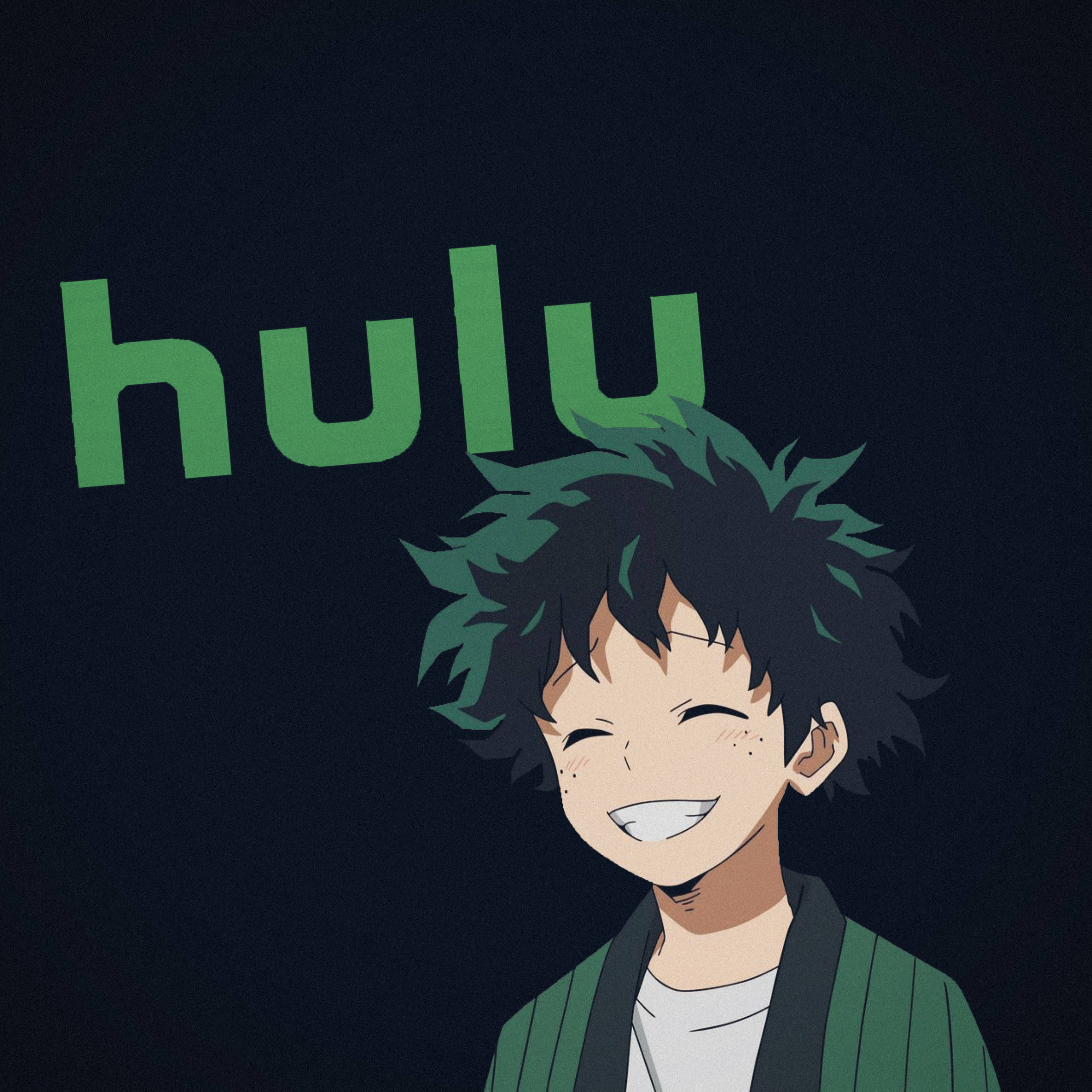 Hulu, smiling Deku, spiky green-tinted hair, 2K Desktop Wallpaper