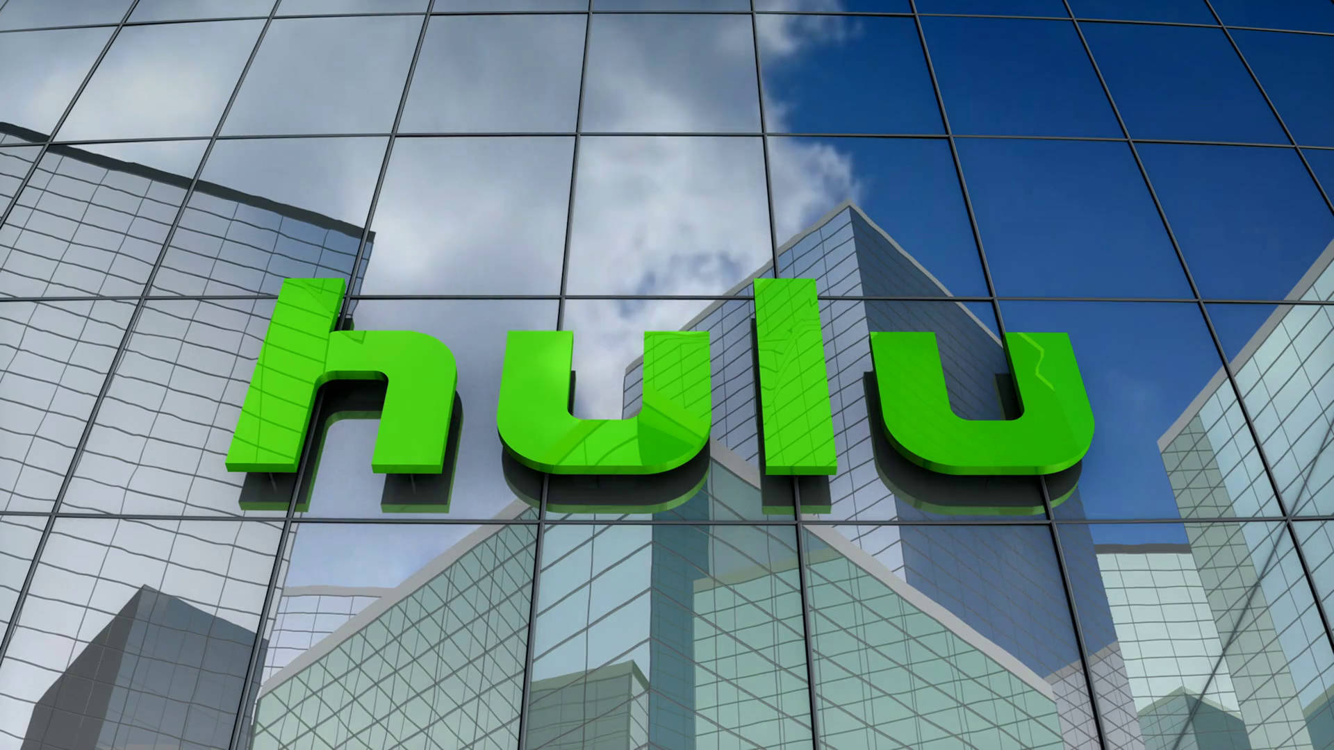 Hulu, green Hulu logo, glass skyscraper, Full HD Desktop Wallpaper