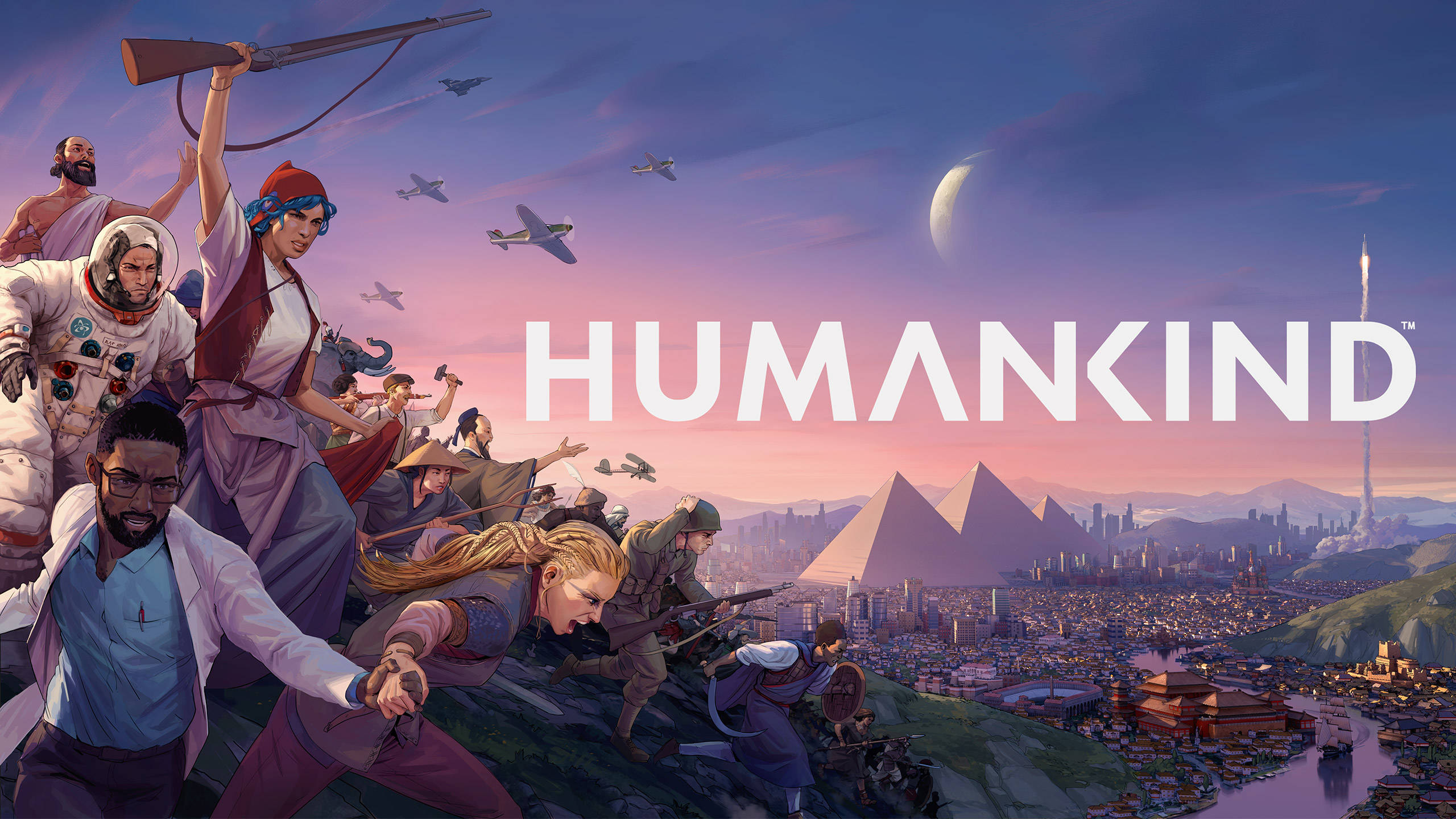 Humankind, sunset, pyramids, 2K Desktop Wallpaper