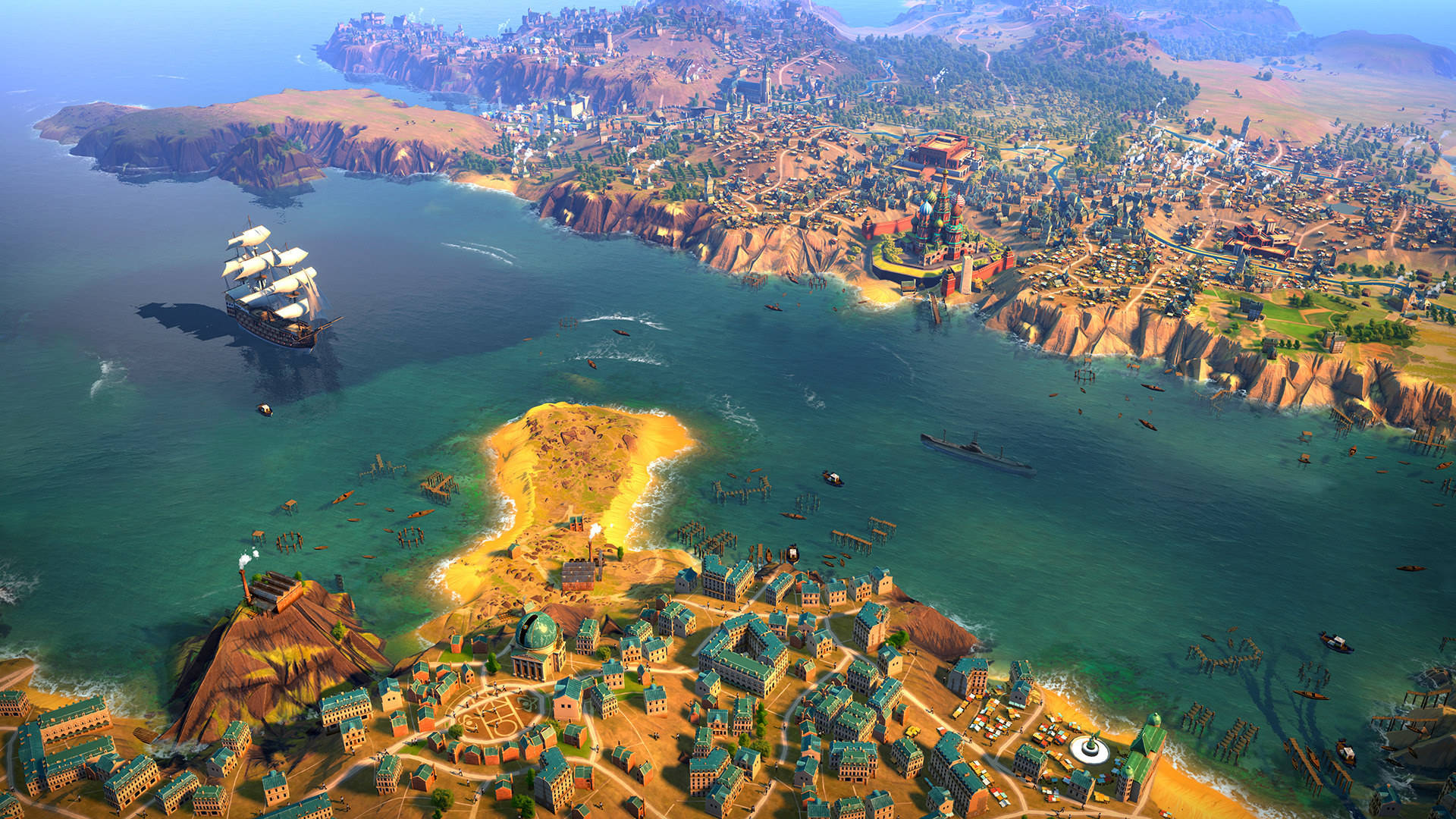 Humankind, coastal city, colorful buildings, Full HD Desktop Wallpaper