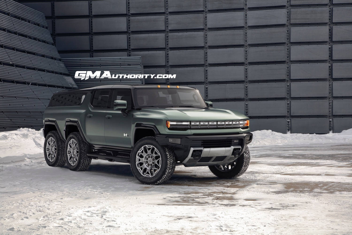 Hummer, six-wheel-drive, matte green, HD Desktop Wallpaper