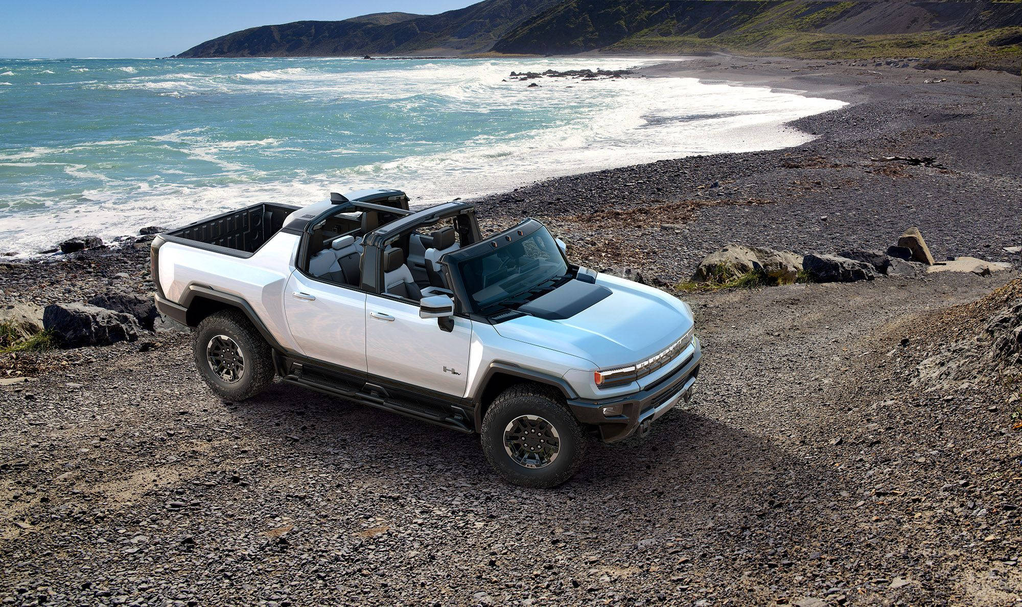 Hummer, silver, electric pickup truck, Full HD Desktop Wallpaper