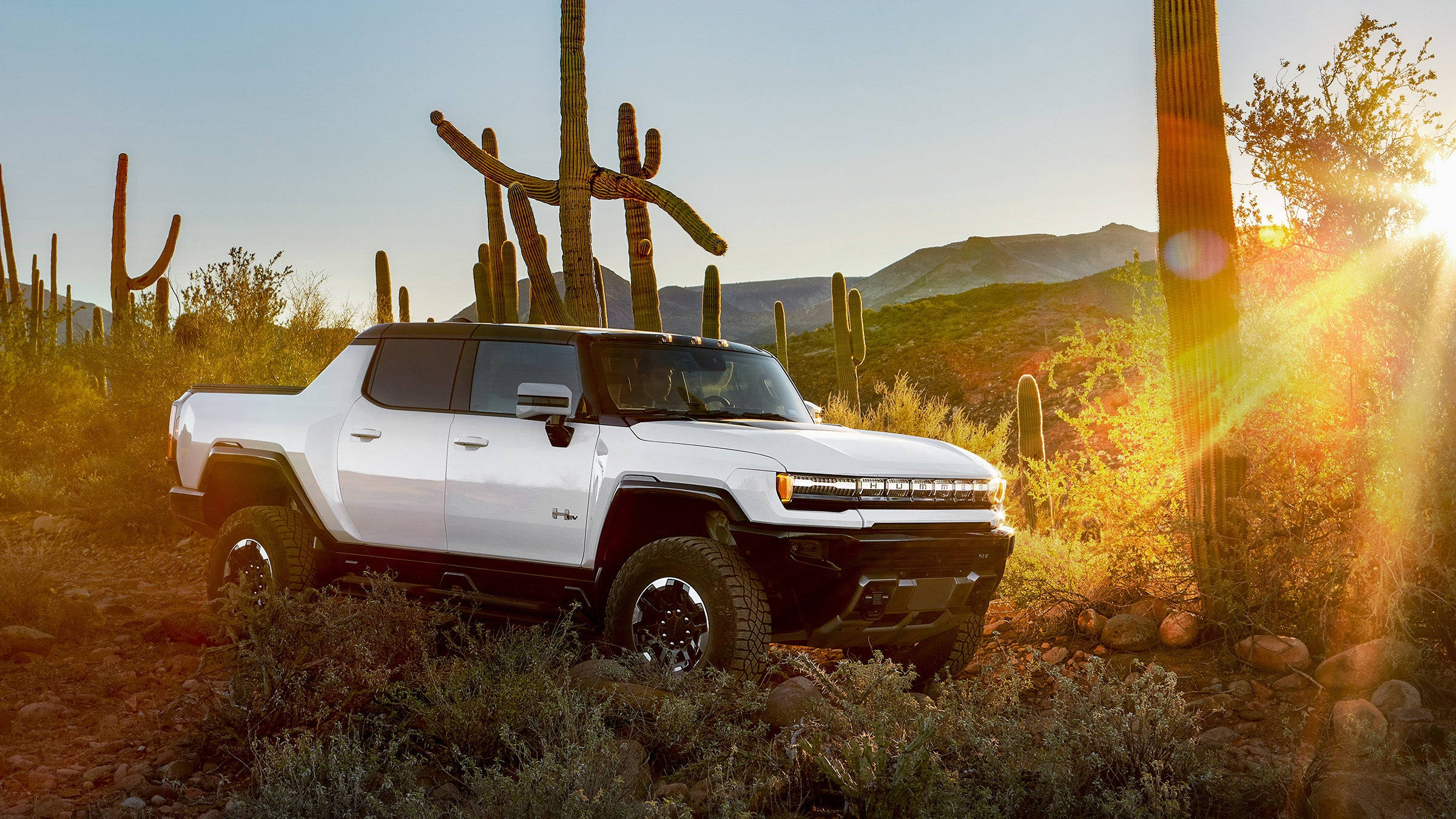 Hummer, white, electric pickup truck, Full HD Desktop Wallpaper