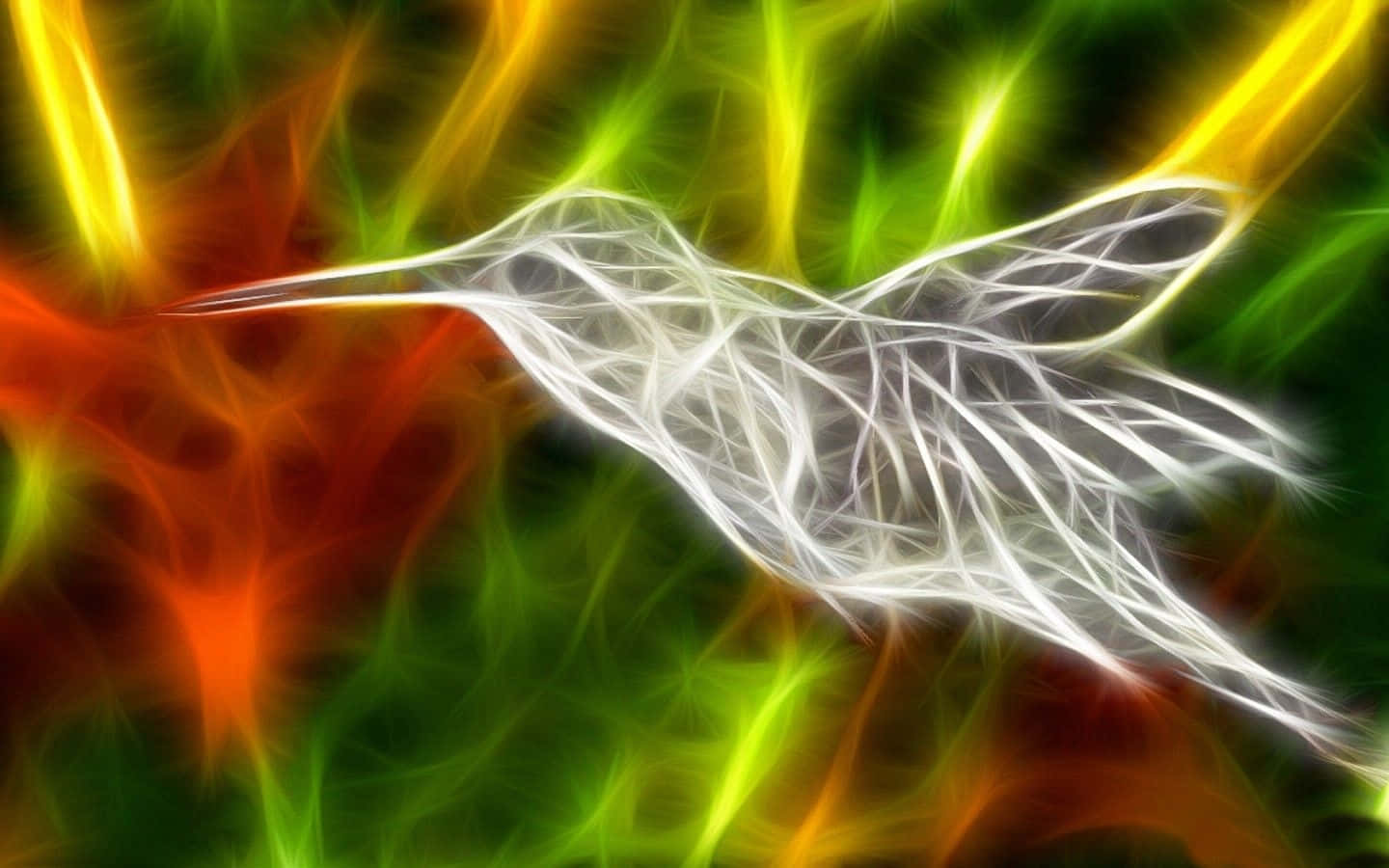 Neon Animal Hummingbird Art, glowing white hummingbird, light streaks, HD Desktop Wallpaper