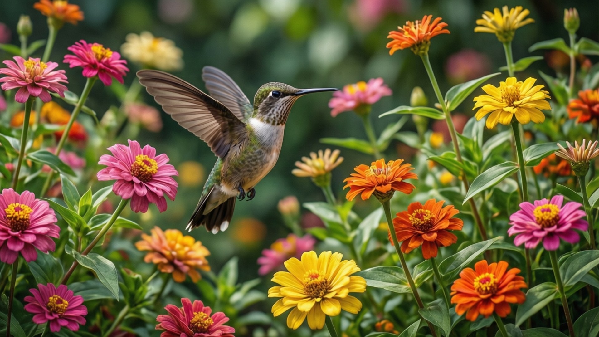 Hummingbird, pink, yellow, Full HD Desktop Wallpaper
