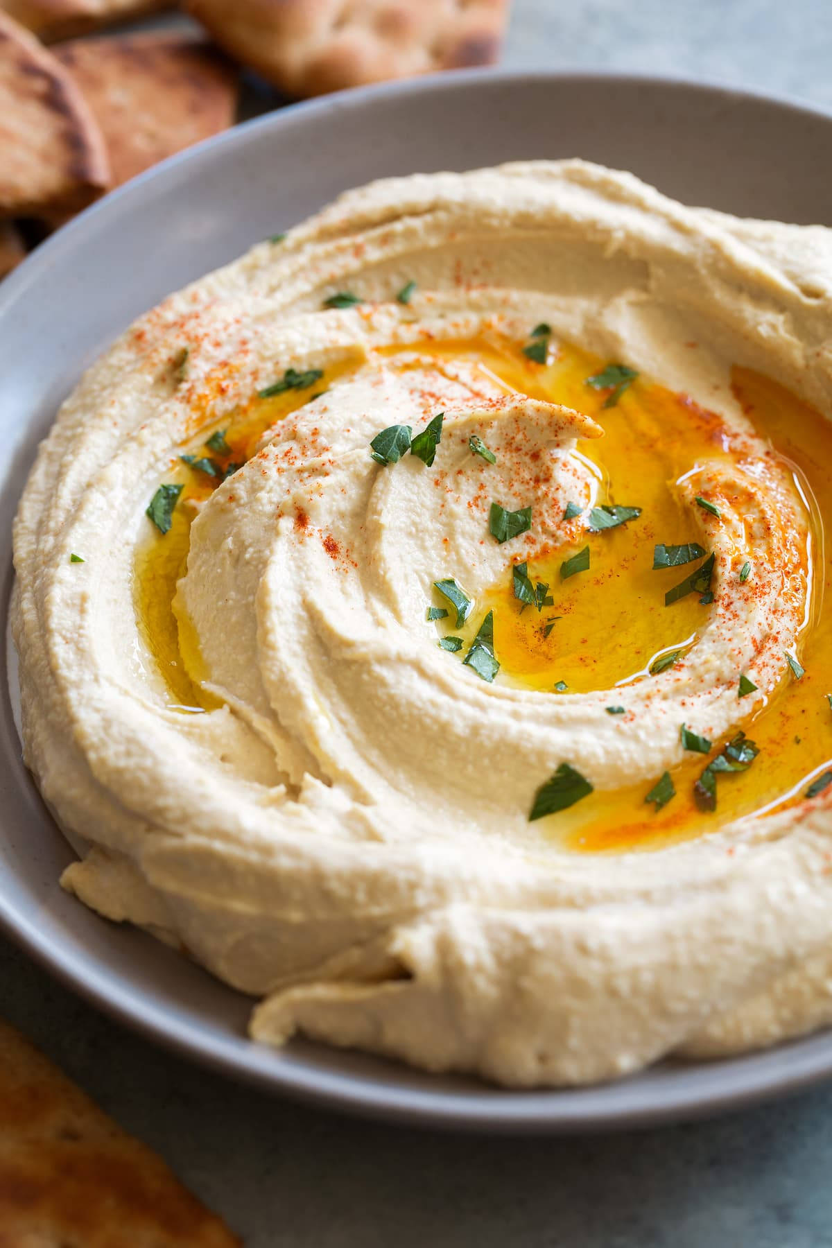 hummus, olive oil, gray bowl, HD Phone Wallpaper