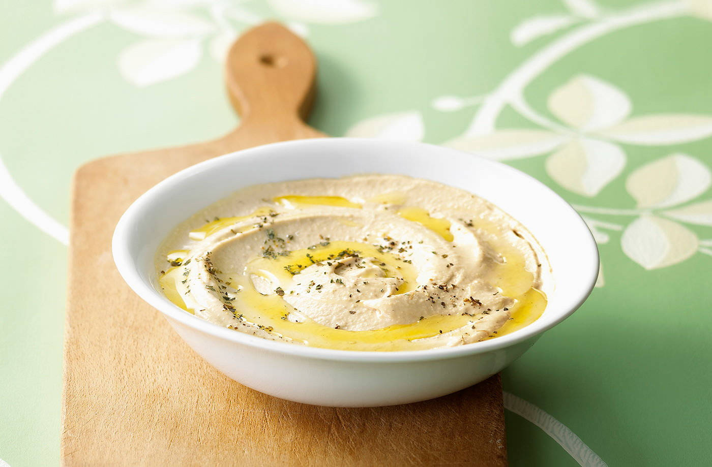 hummus, chopping board, golden olive oil, HD Desktop Wallpaper