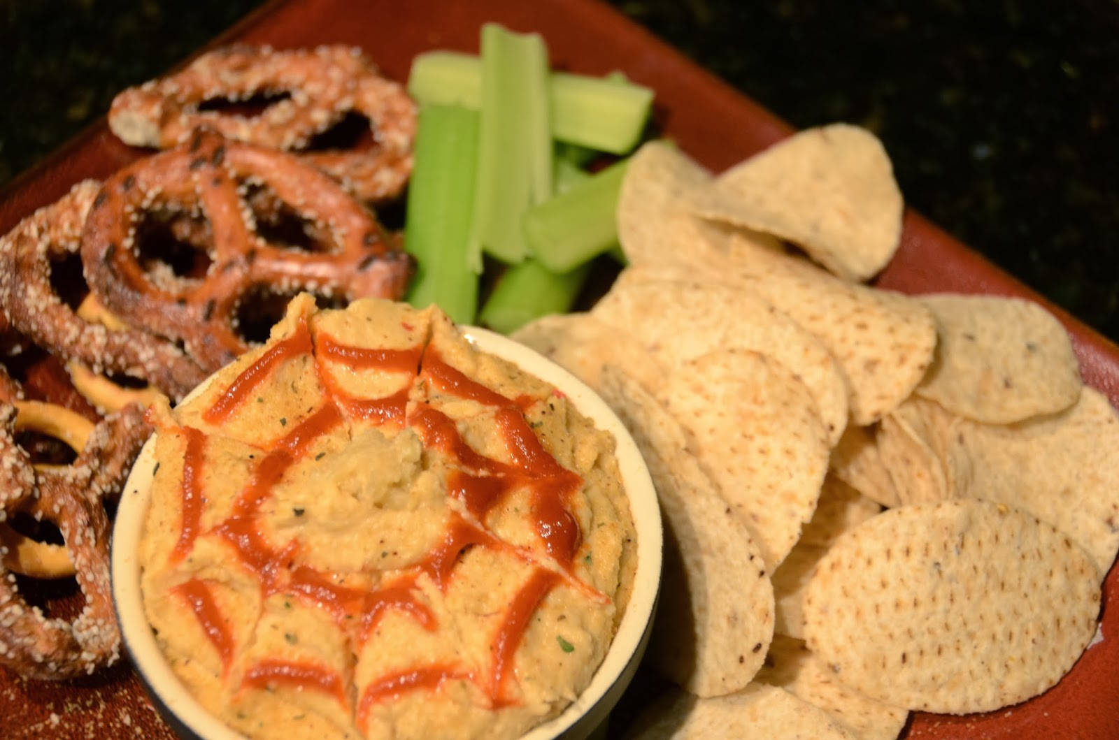 creamy hummus, red sauce, wooden board, HD Desktop Wallpaper