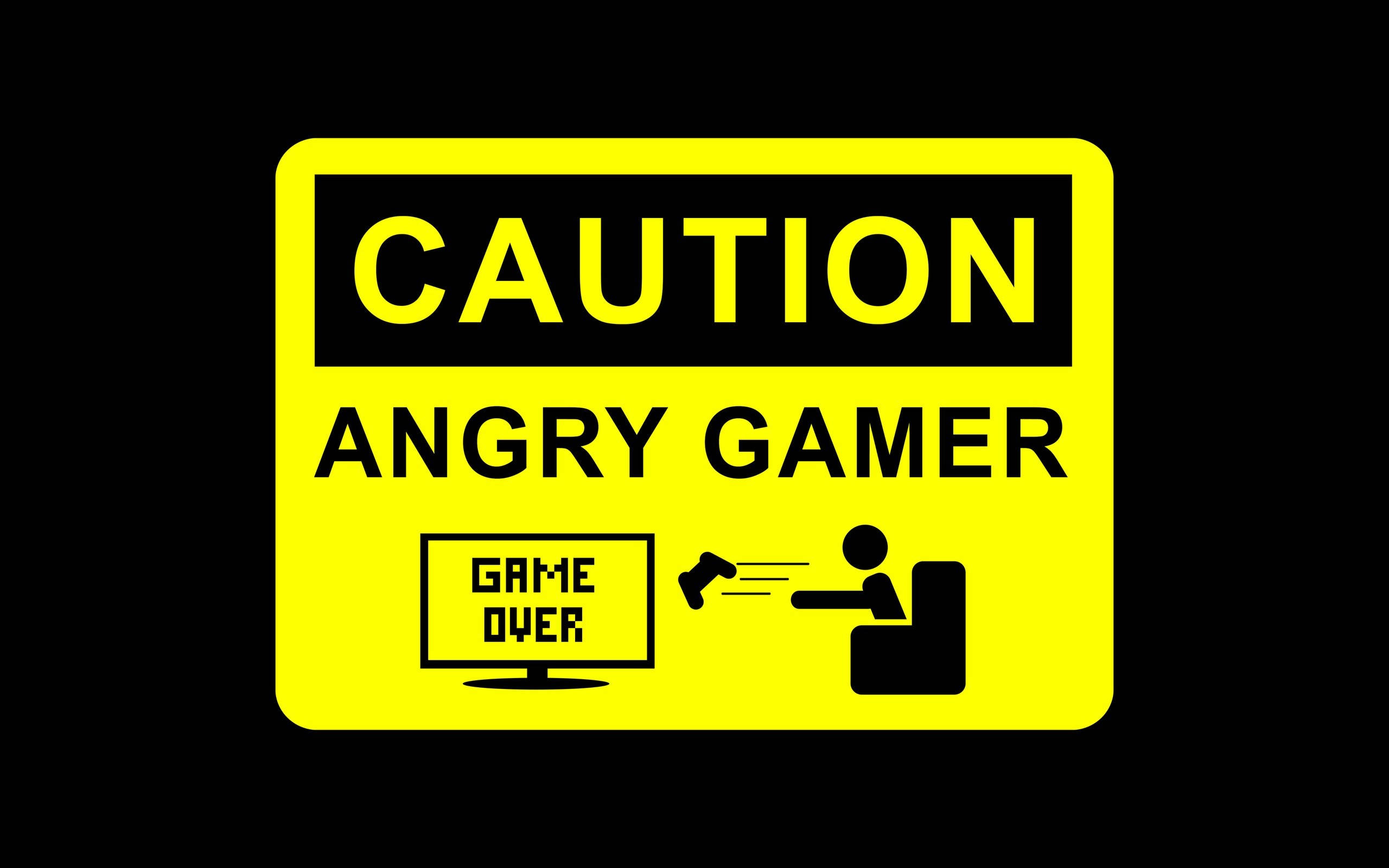 angry gamer, caution sign, yellow, 2K Desktop Wallpaper