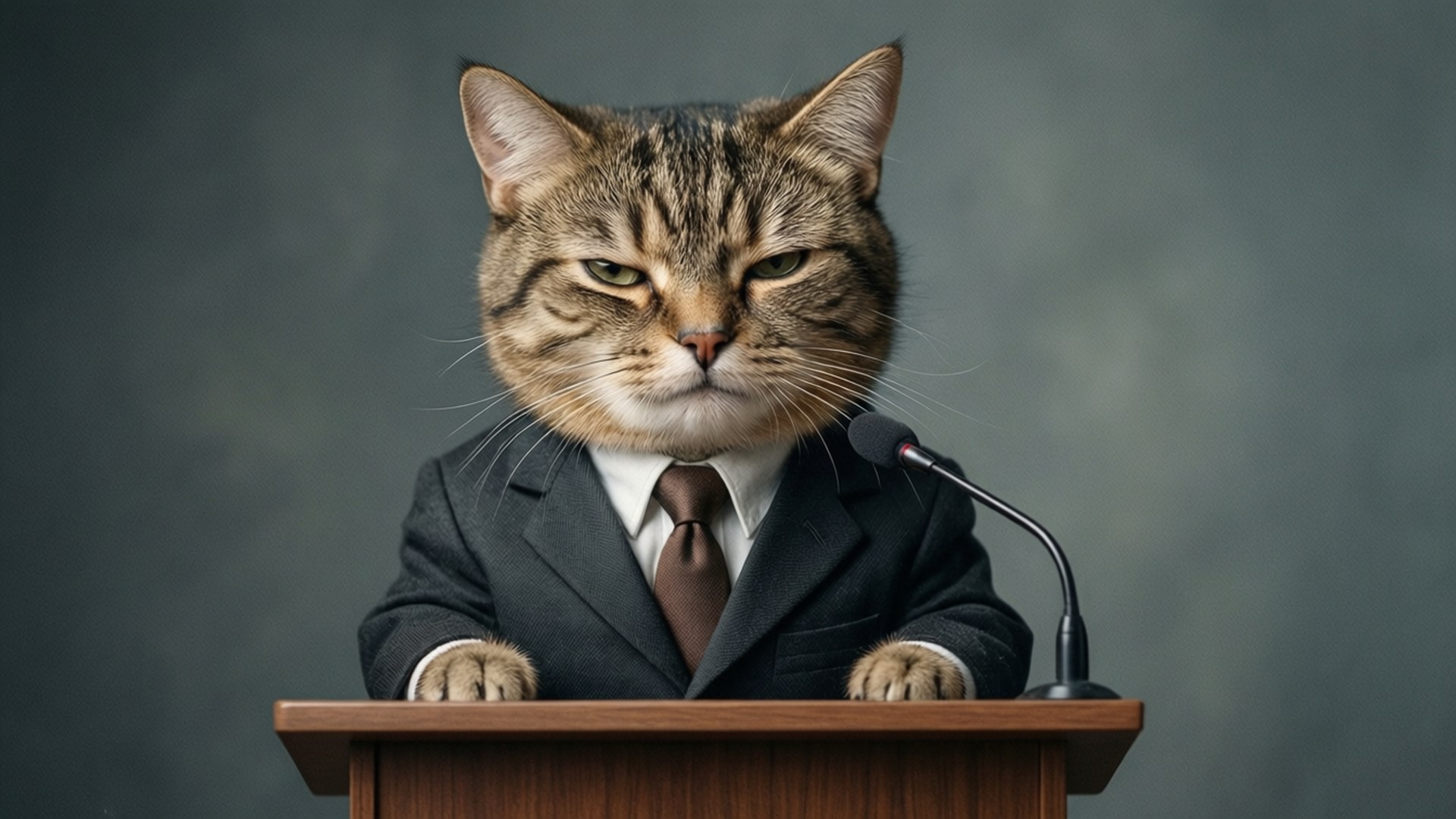 tabby cat, dark suit, tie, Full HD Desktop Wallpaper