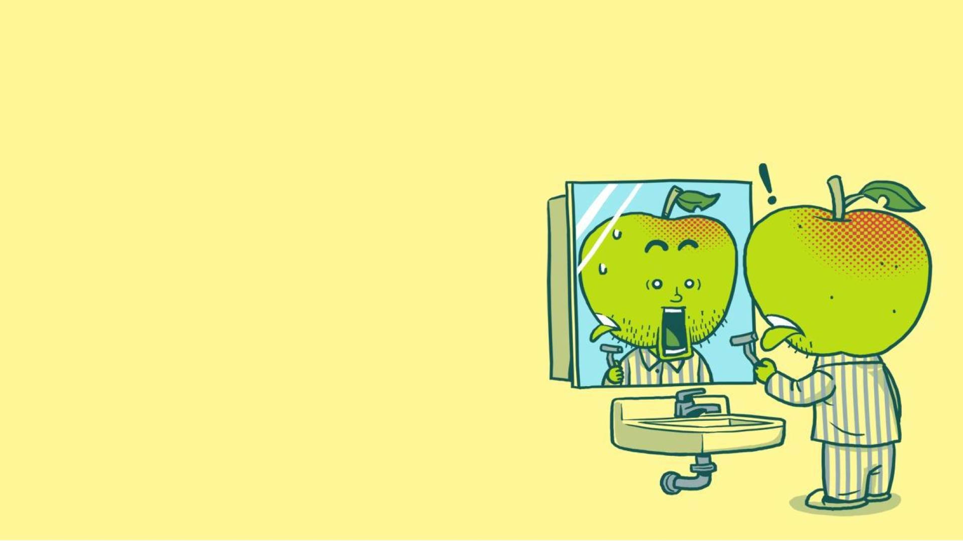 Humor, green apple, striped pajamas, Full HD Desktop Wallpaper