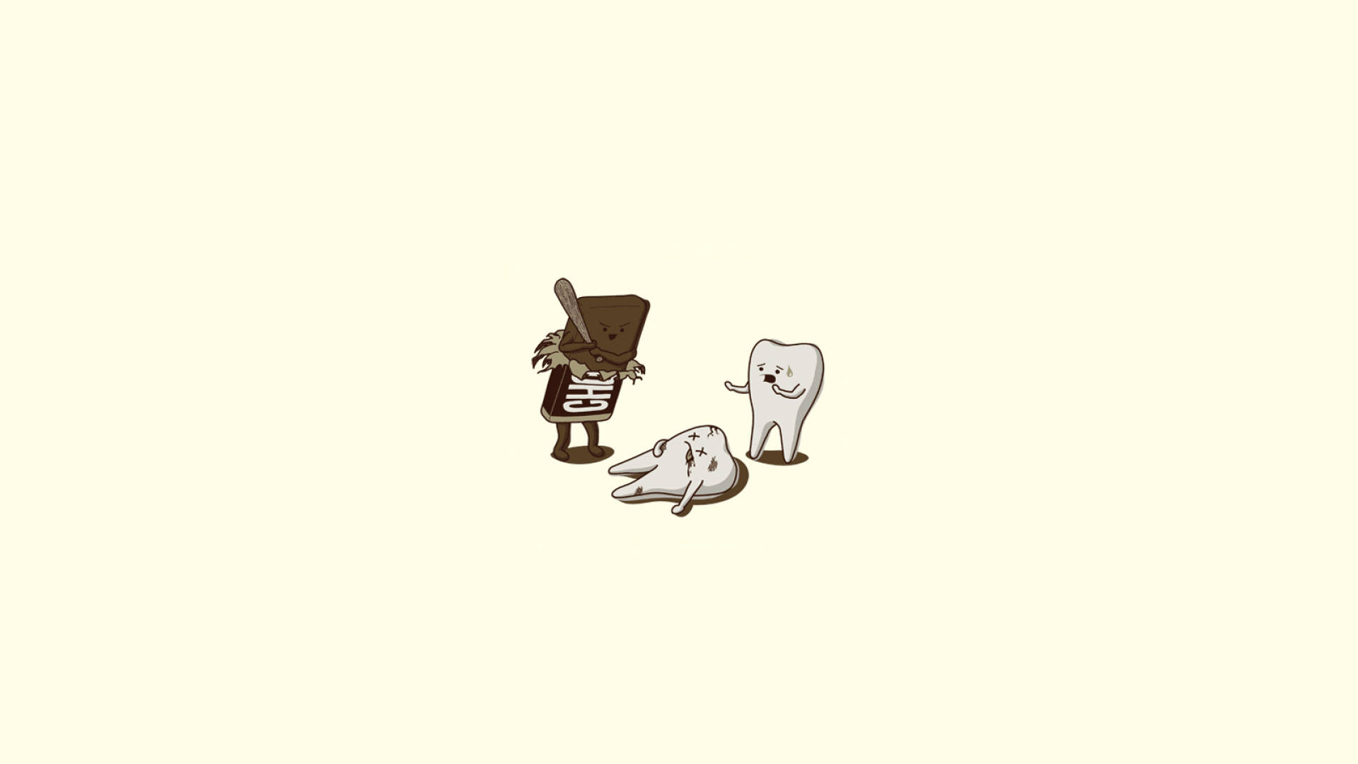 Humor, cartoon teeth characters, toothbrush, Full HD Desktop Wallpaper