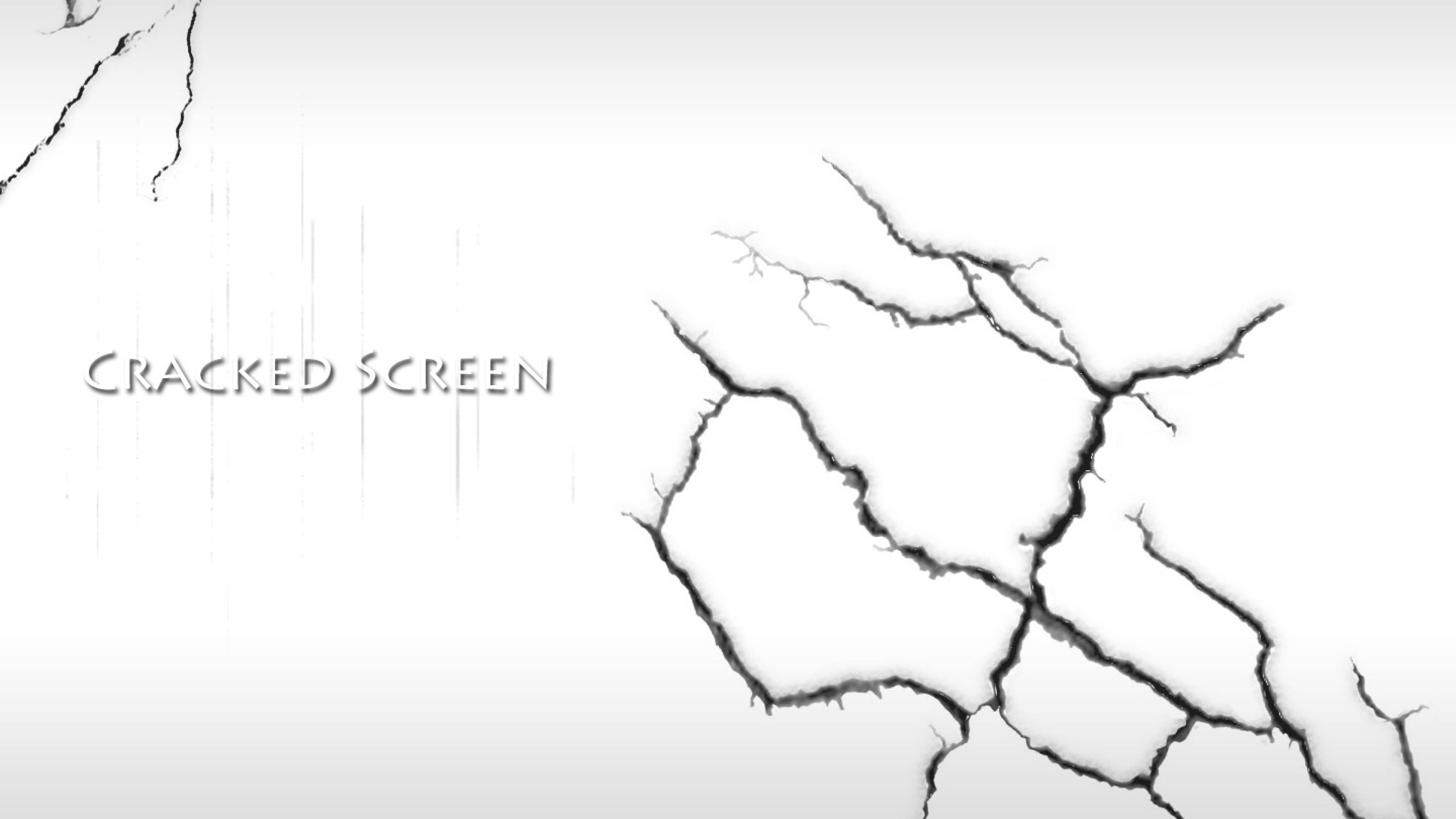 cracked screen, stark white screen, bold black cracks, 4K Desktop Wallpaper