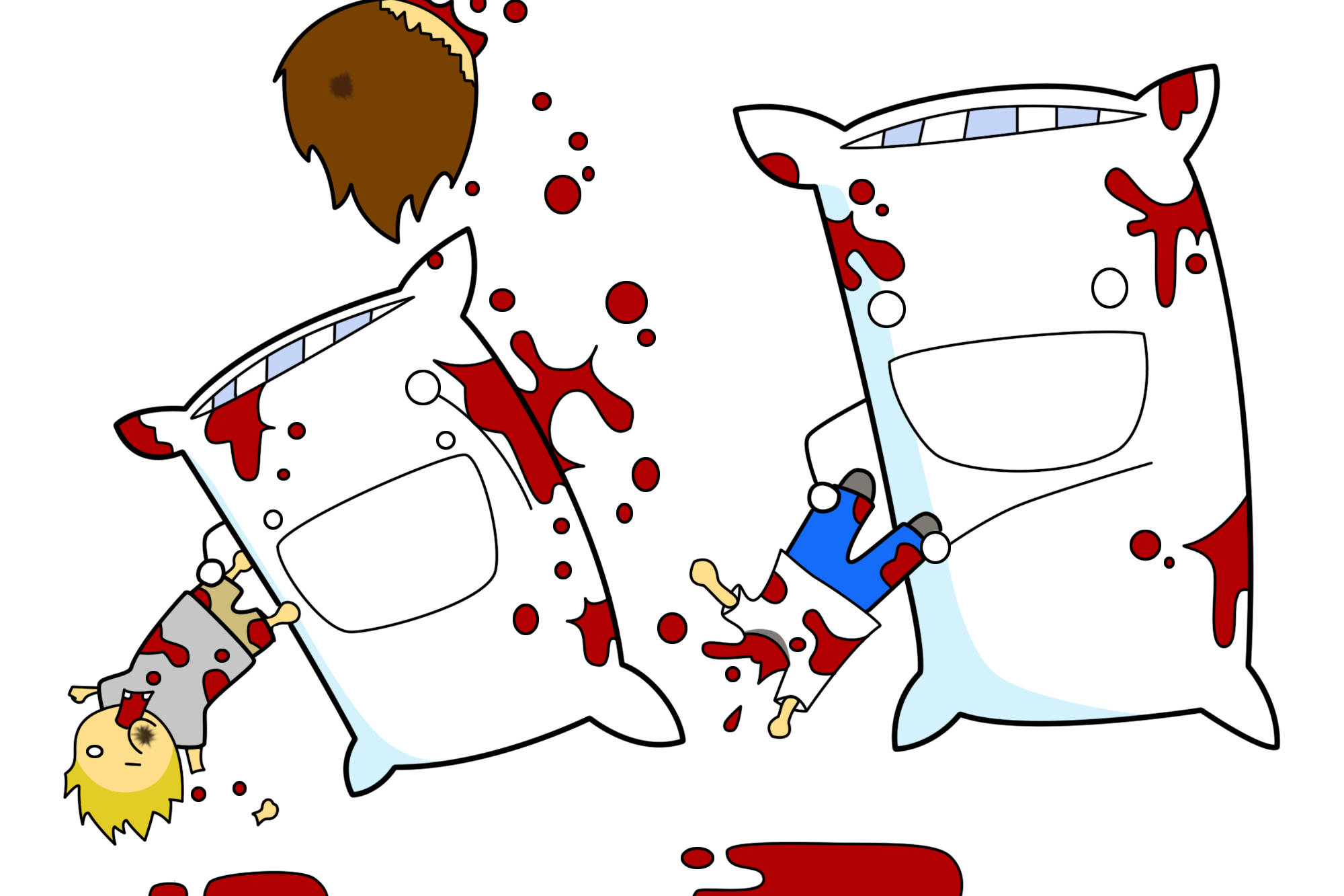 Humor, pillow fight, cartoon pillows, Full HD Desktop Wallpaper