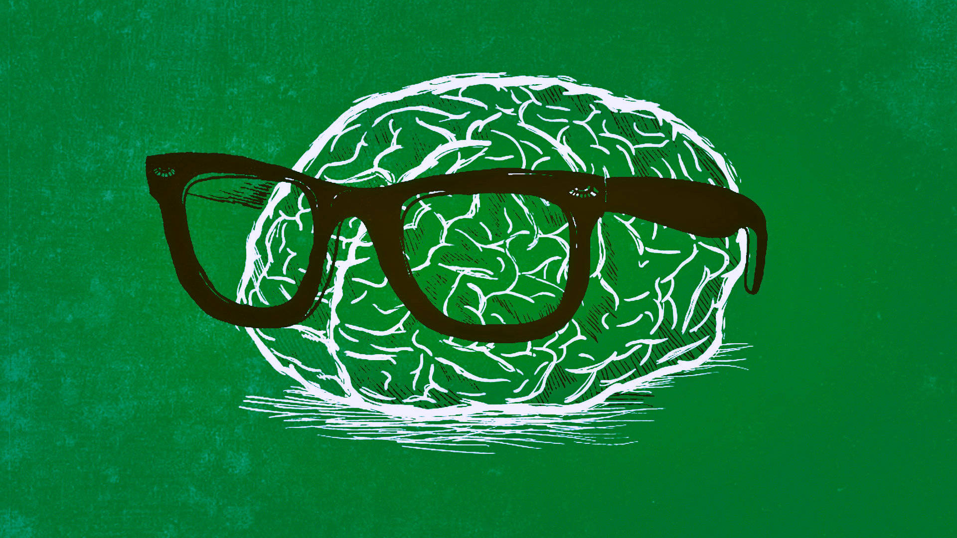 nerdy brain, black-rimmed glasses, textured green background, Full HD Desktop Wallpaper