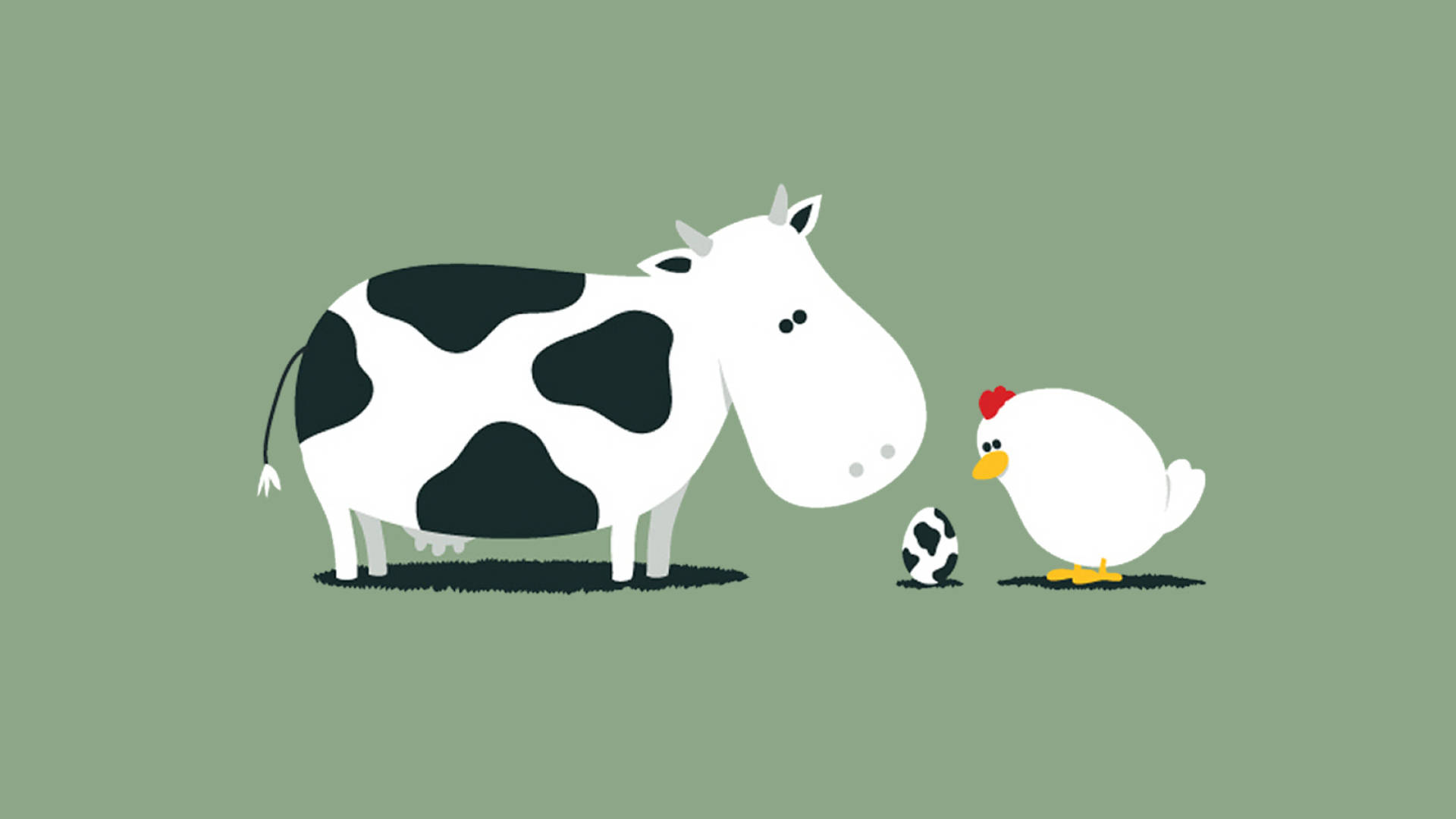 Cow, Chicken, Spotted egg, Full HD Desktop Wallpaper