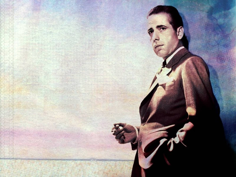 Humphrey Bogart, brown suit, textured pastel sky, SD Desktop Wallpaper