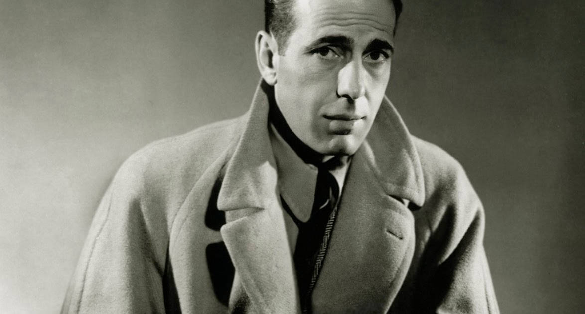 Humphrey Bogart, brown coat, black and white portrait, SD Desktop Wallpaper
