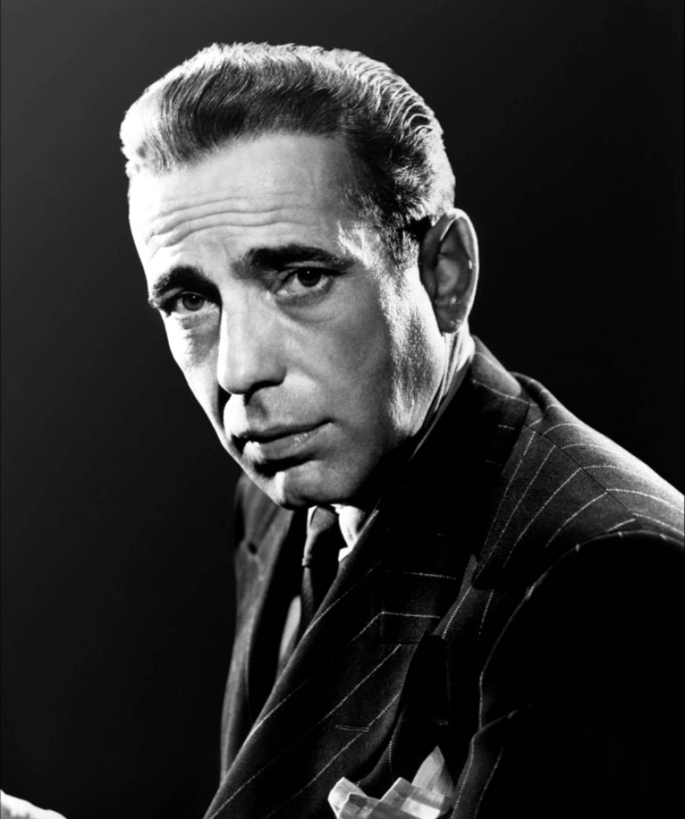 Humphrey Bogart, pinstripe suit, black and white portrait, HD Phone Wallpaper