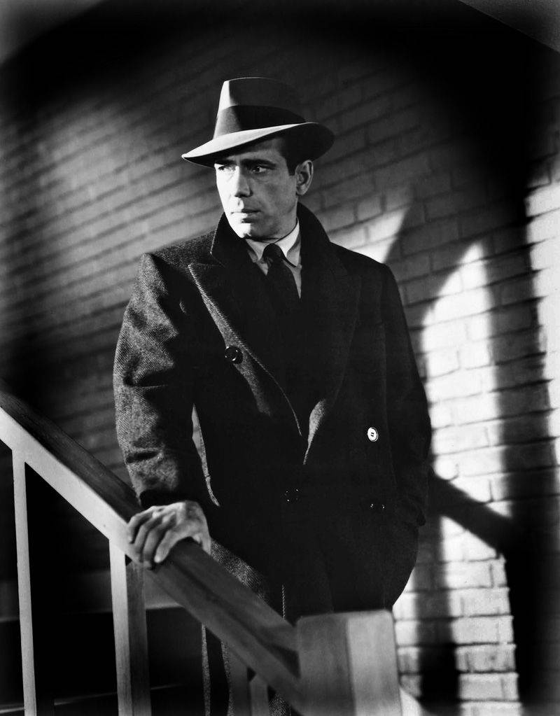 Humphrey Bogart, fedora, trench coat, SD Phone Wallpaper