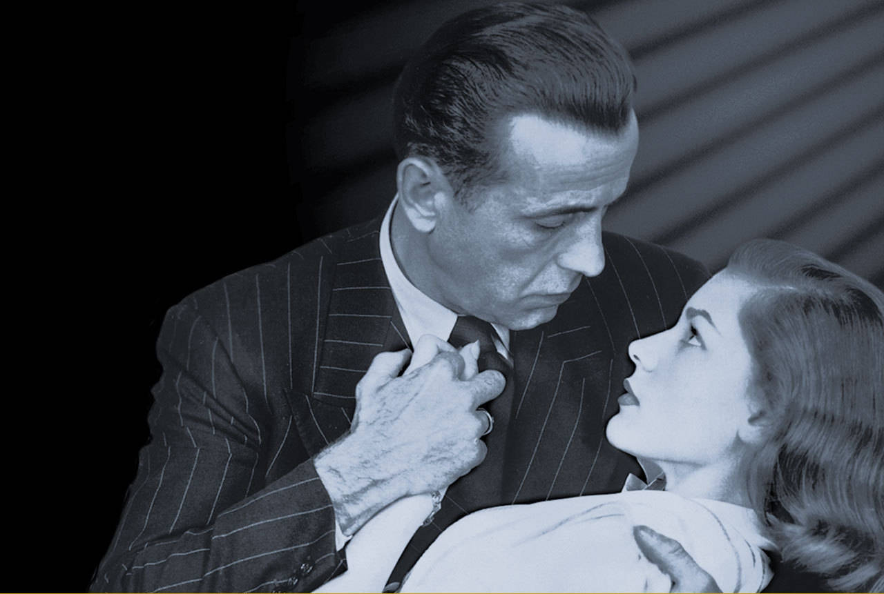 Humphrey Bogart, pinstripe suit, black and white close-up, HD Desktop Wallpaper