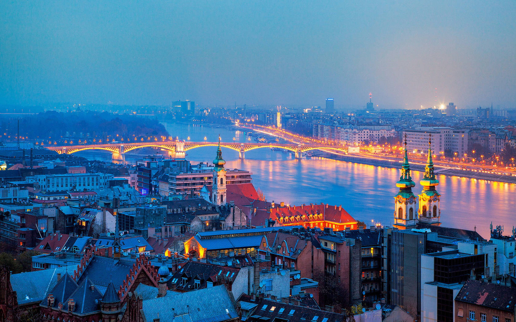 Hungary, river, city lights, HD Desktop Wallpaper