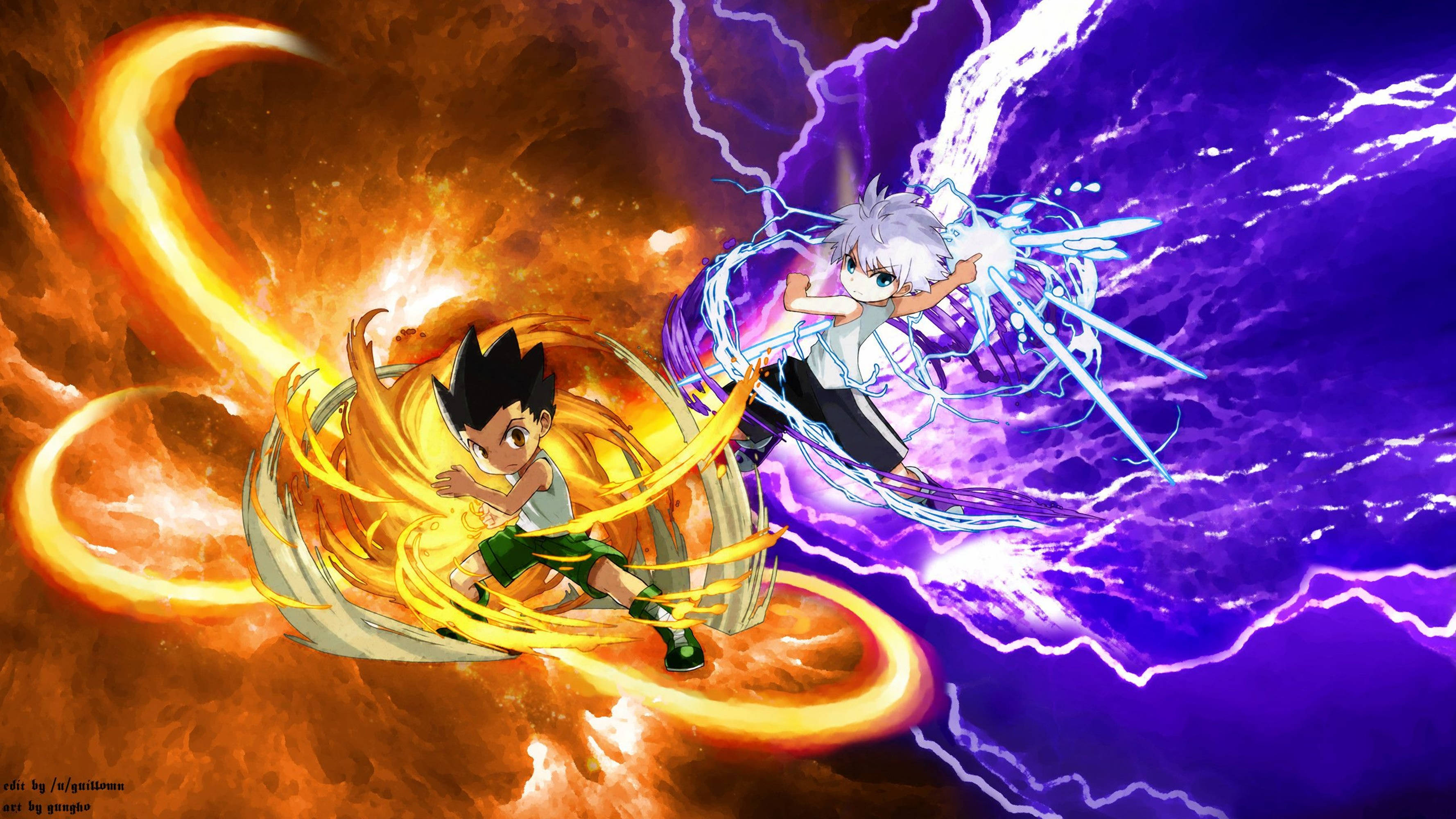 Hunter X Hunter, 4K, fiery orange energy, 2K Desktop Wallpaper