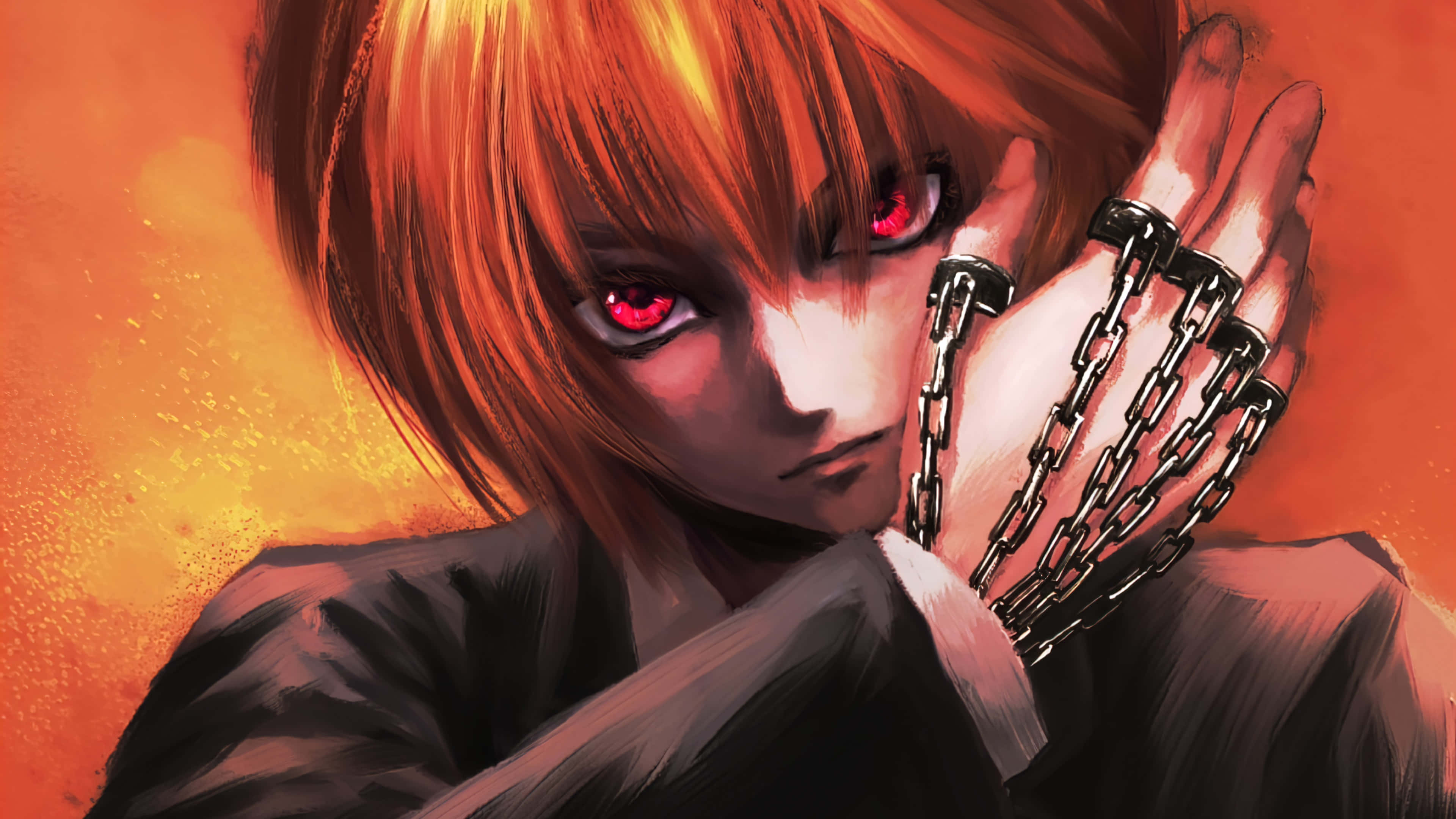 Hunter X Hunter, fiery red hair, glowing red eyes, 4K Desktop Wallpaper