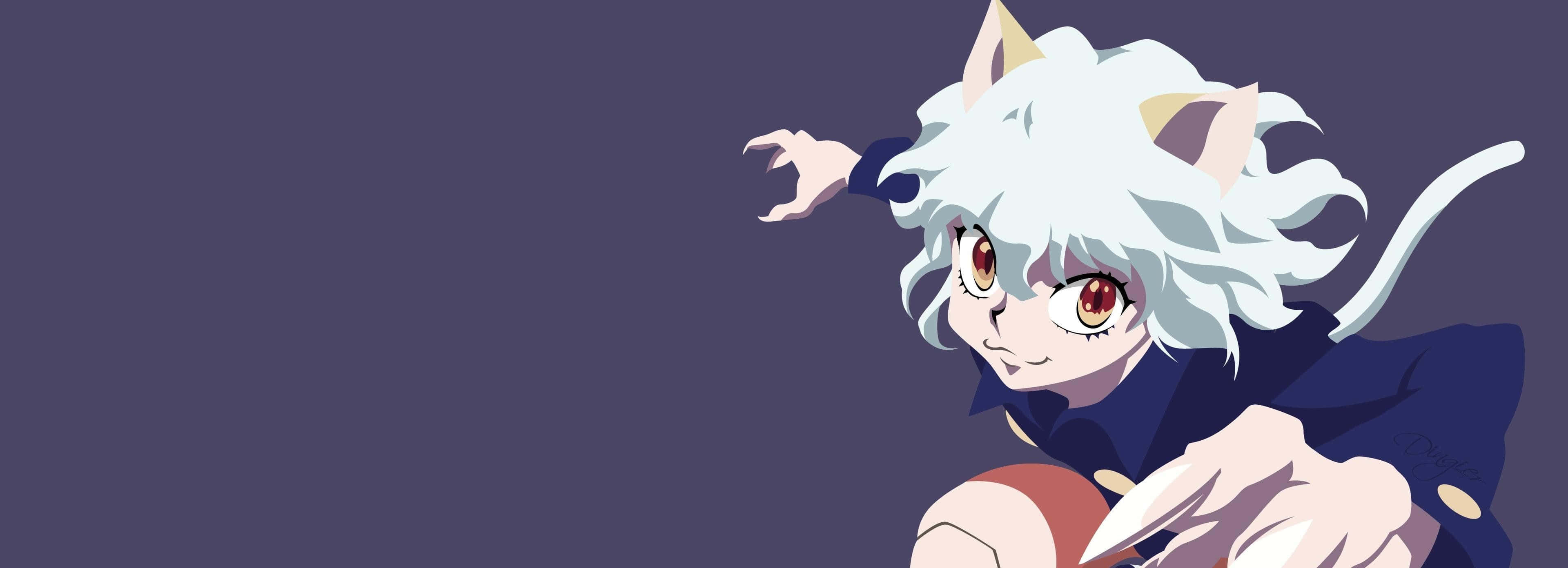 Hunter X Hunter, white-haired, anime cat-eared girl, 4K Desktop Wallpaper