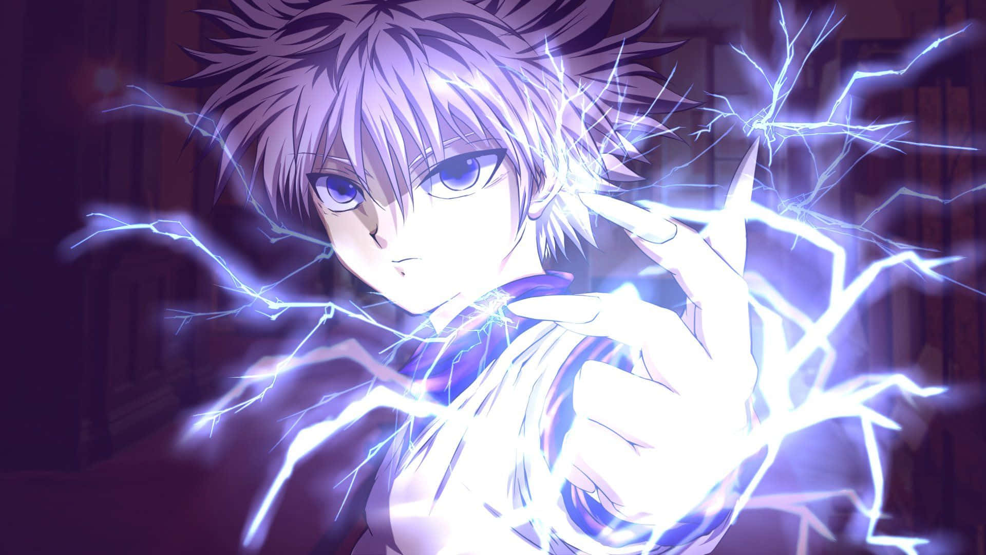Hunter X Hunter, spiky-haired anime boy, crackling blue lightning, Full HD Desktop Wallpaper