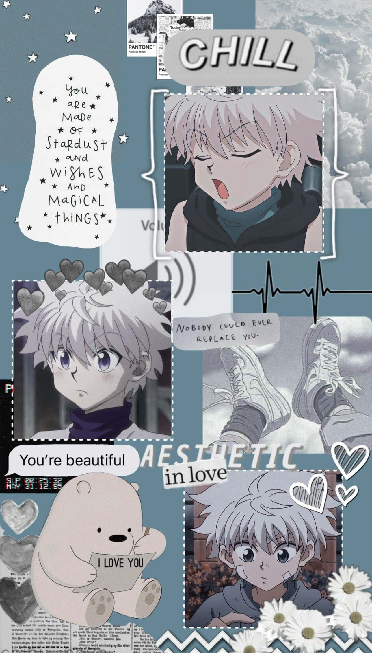 Hunter X Hunter, anime character panels, muted blue background, Full HD Phone Wallpaper