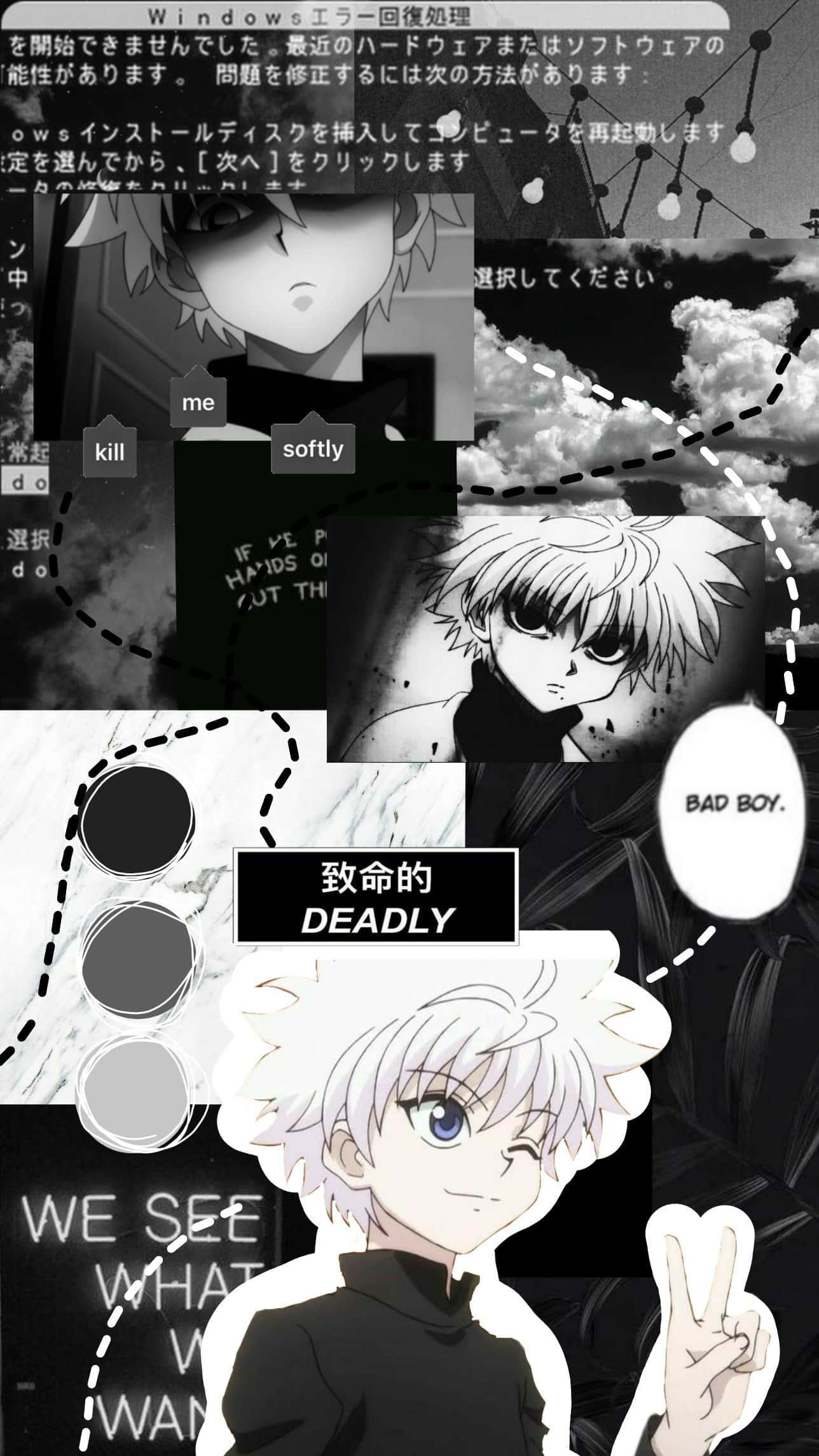 Hunter X Hunter, black and white anime collage, characters, Full HD Phone Wallpaper