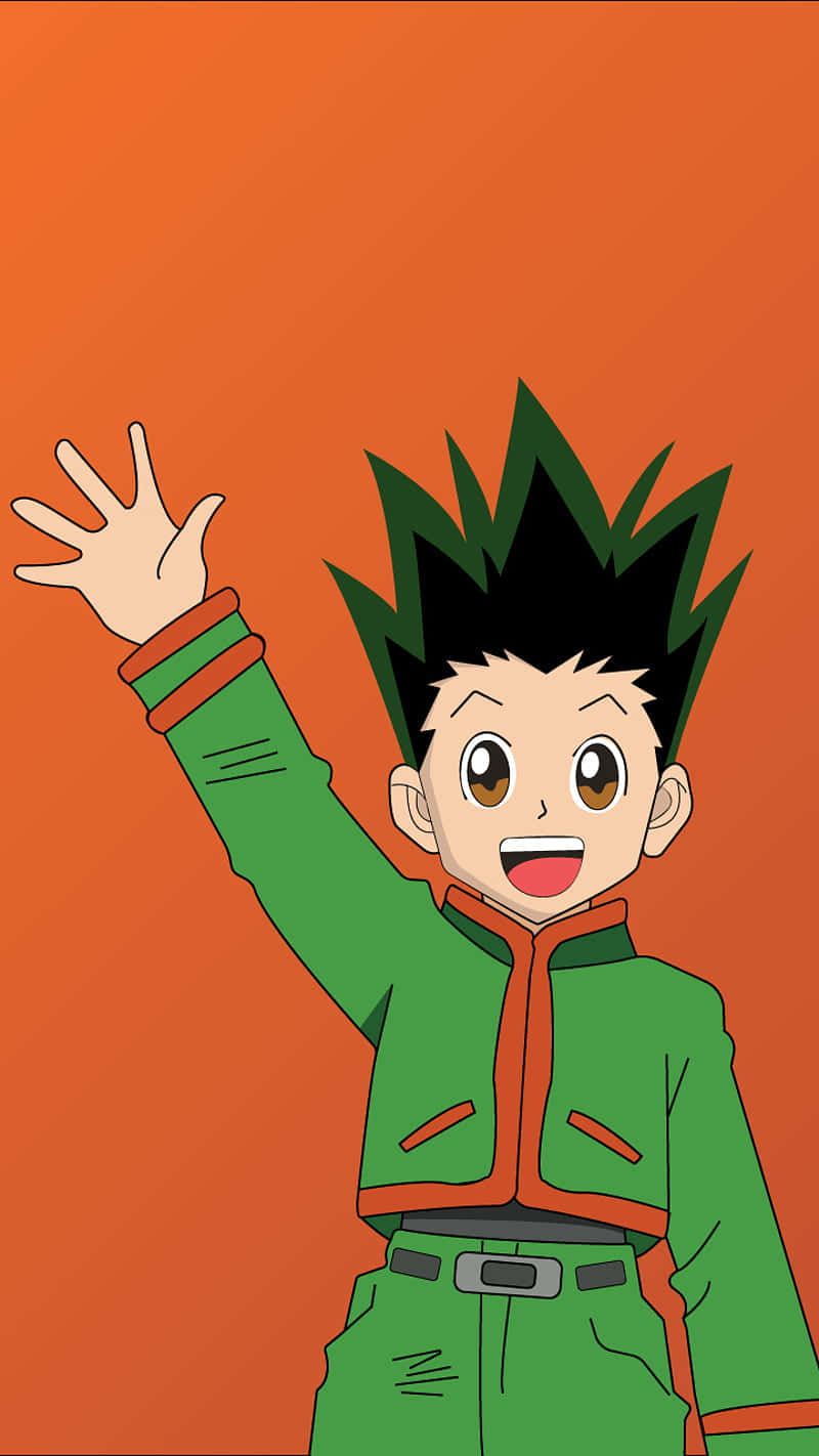 Hunter X Hunter, spiky black hair, orange background, HD Phone Wallpaper