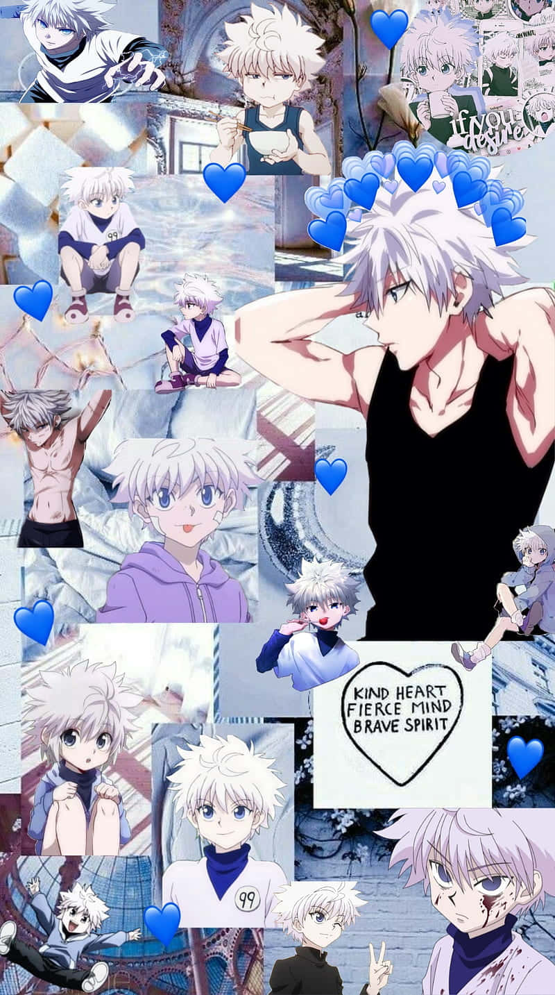 Hunter X Hunter, blue hearts, white-haired character, HD Phone Wallpaper