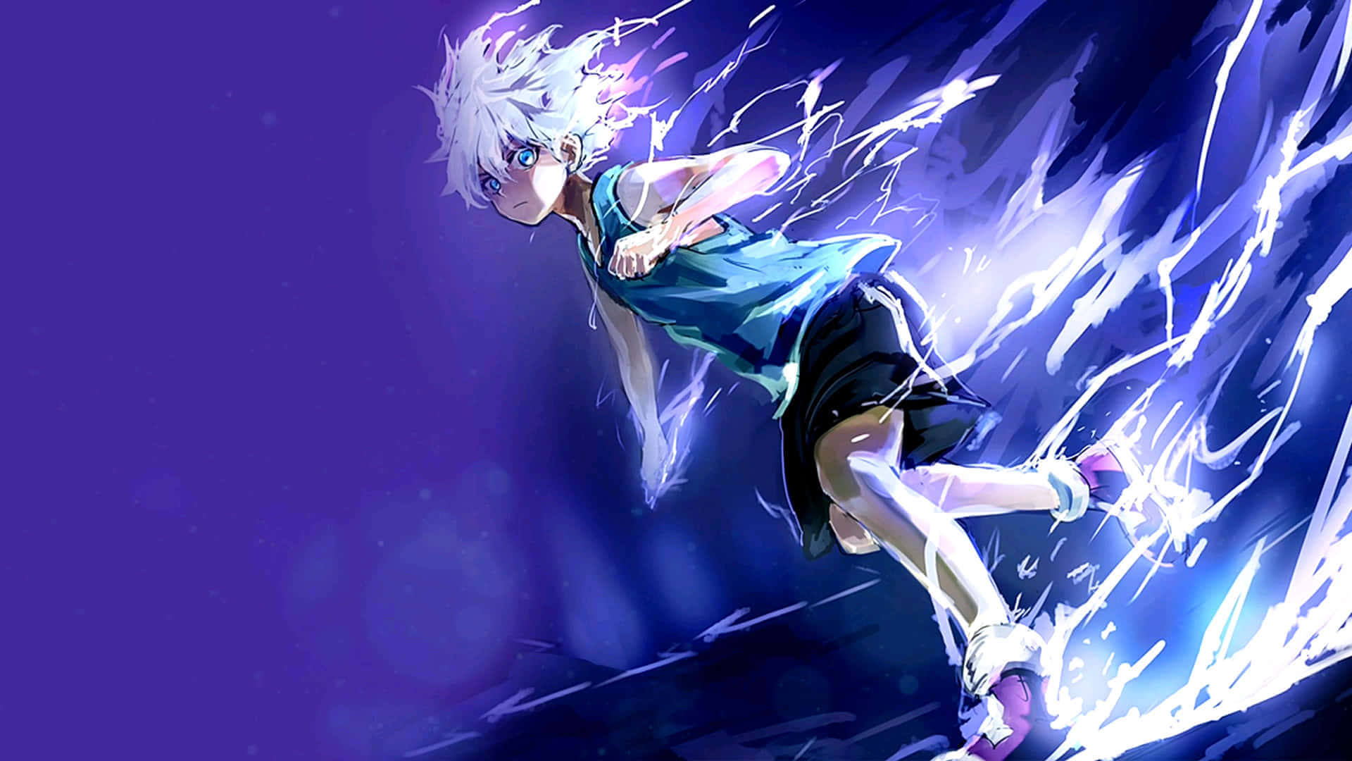 Hunter X Hunter, white-haired anime character, electric blue energy, Full HD Desktop Wallpaper