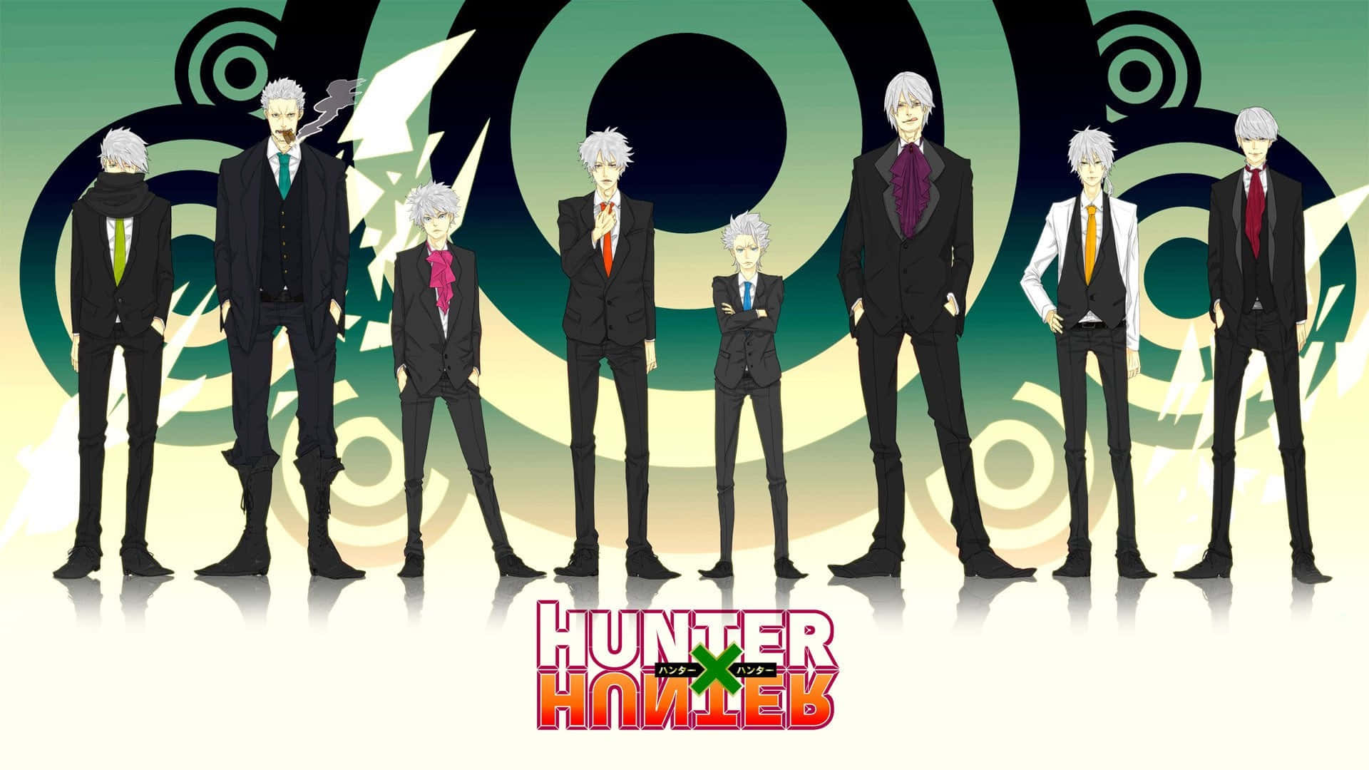 Hunter X Hunter, silver hair, black suits, Full HD Desktop Wallpaper