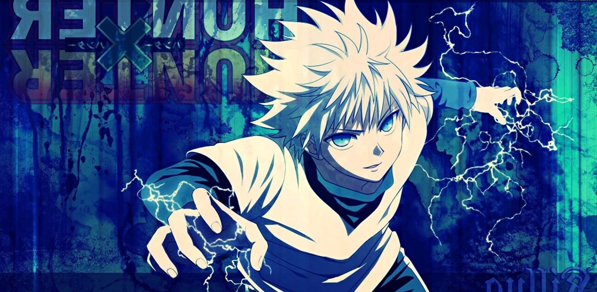 Hunter X Hunter, spiky white hair, blue eyes, Full HD Desktop Wallpaper