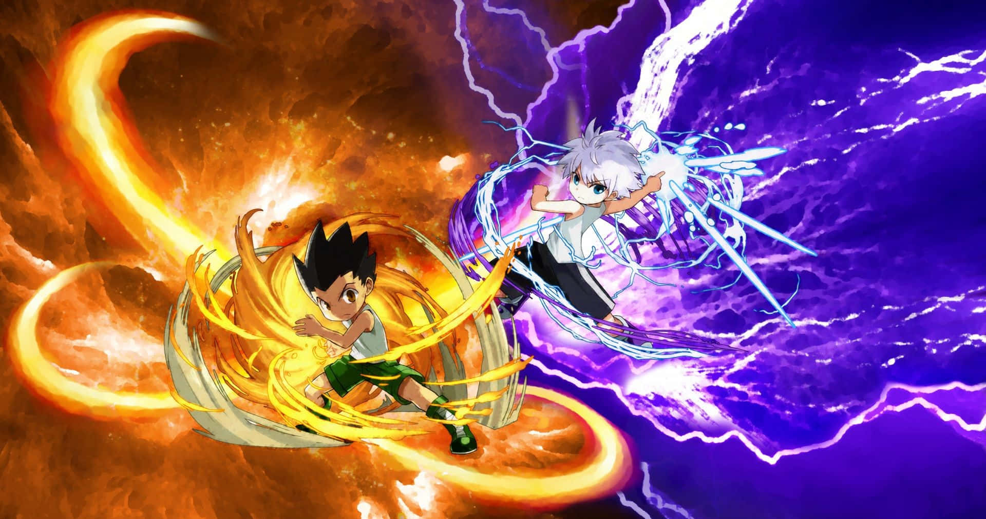 Hunter X Hunter, anime characters, fiery orange energy, Full HD Desktop Wallpaper