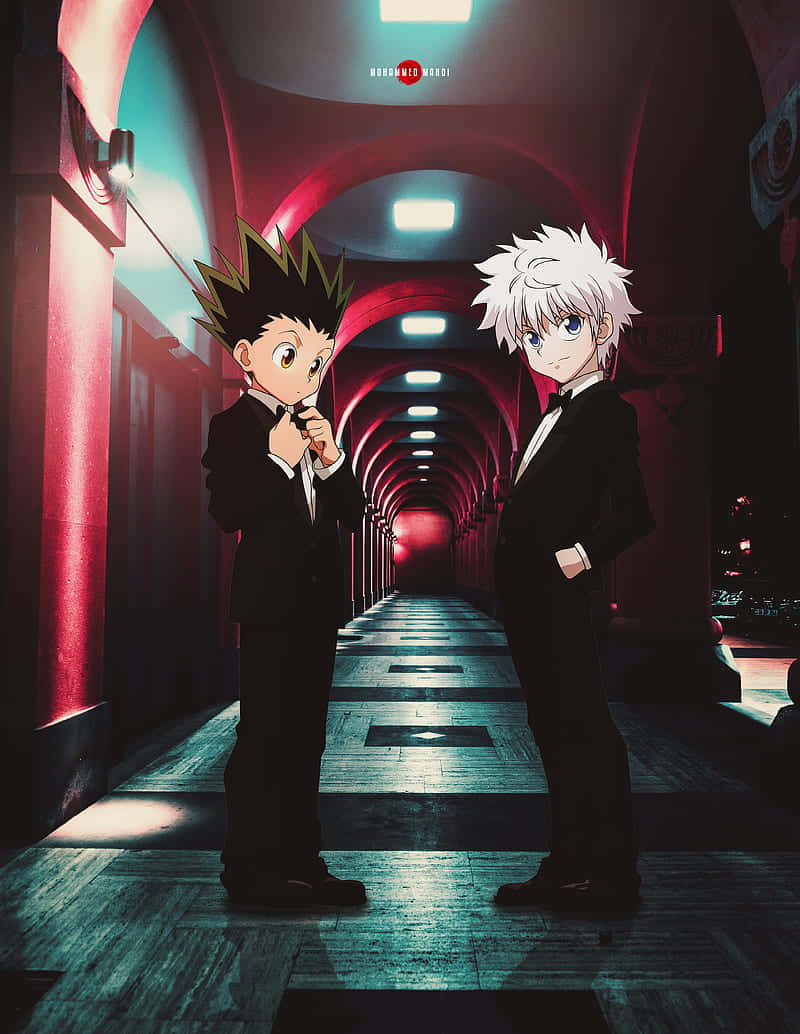 Hunter X Hunter, anime boys, black suits, SD Phone Wallpaper