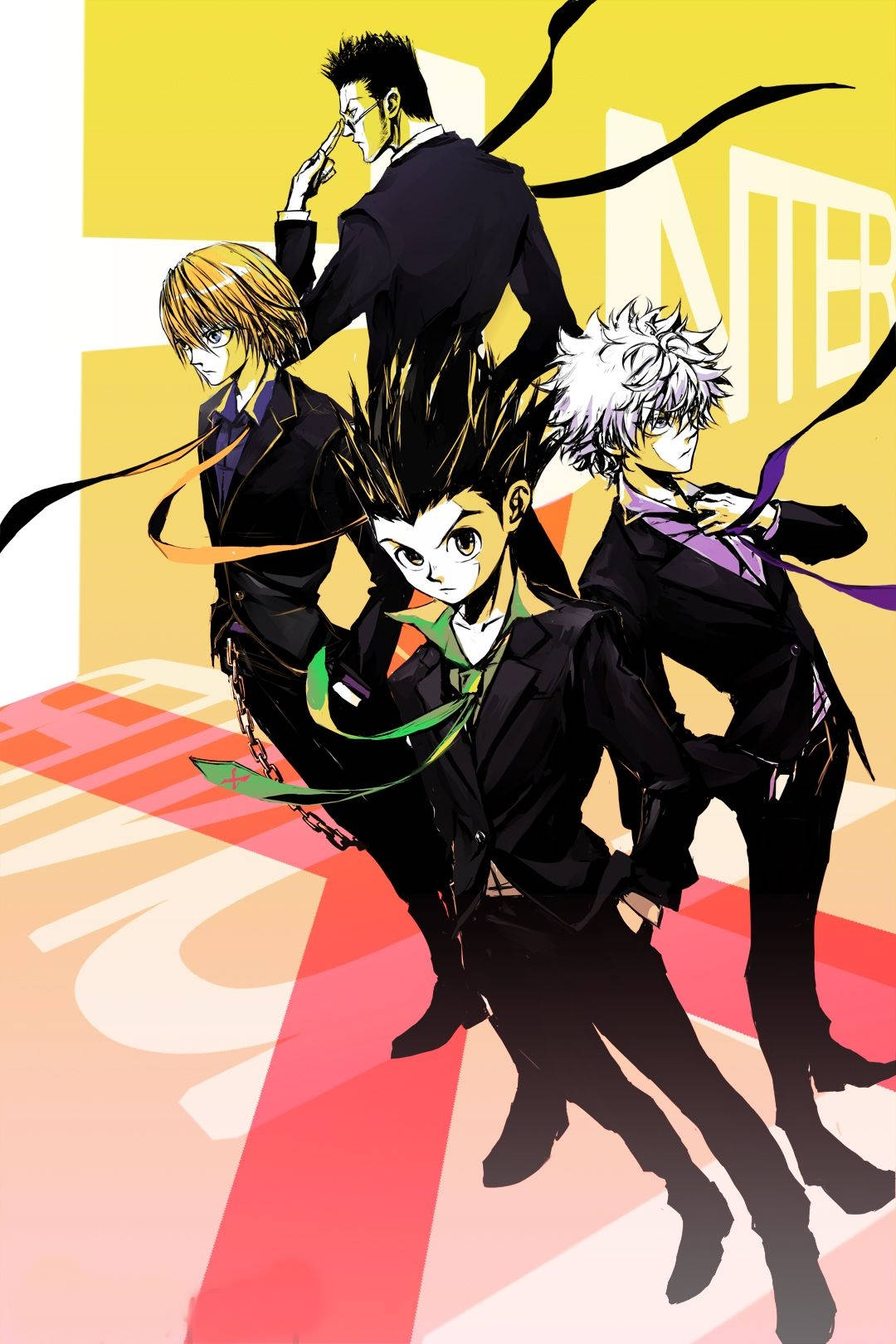 Hunter X Hunter, lead cast, black suits, HD Phone Wallpaper
