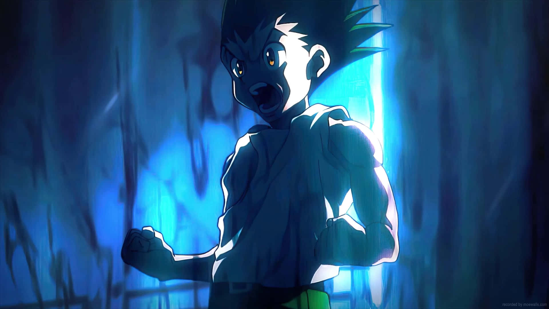 Hunter X Hunter, spiky hair, glowing blue backdrop, Full HD Desktop Wallpaper