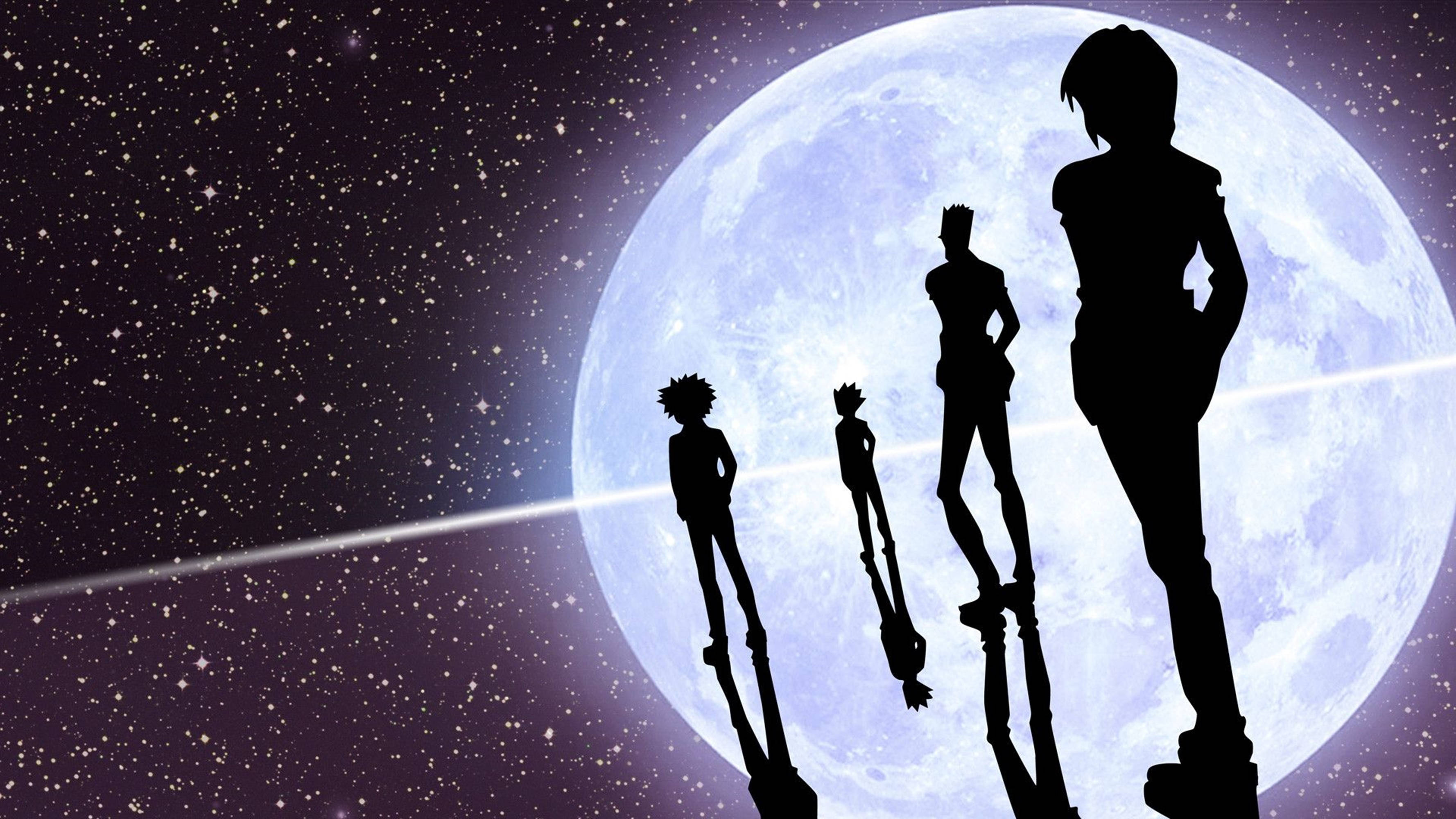 Hunter X Hunter, silhouetted anime characters, reflective surface, 2K Desktop Wallpaper